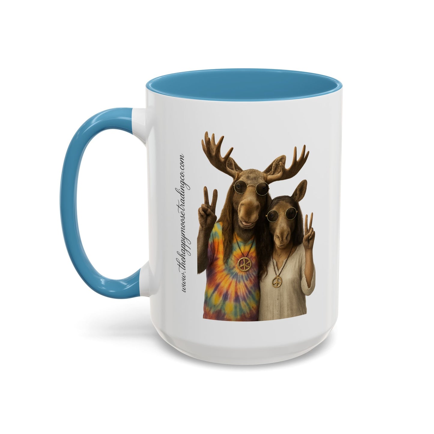 Peaceful Moose Couple Accent Coffee Mug — Hippie Tie-Dye Moose Peace Sign 11/15oz