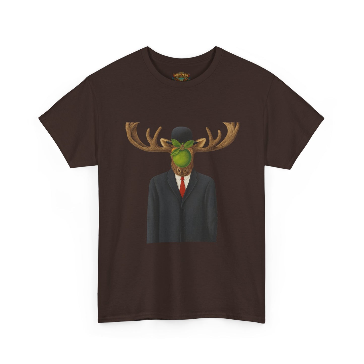 Surreal Moose Head Suit T‑Shirt — 'Man with Antlers' Artistic Graphic Tee