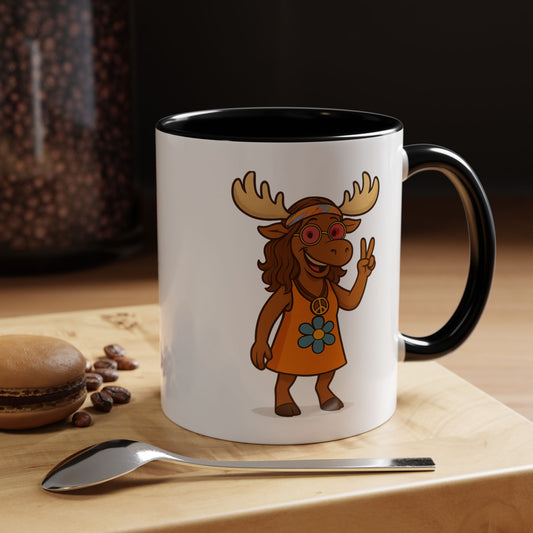 Hippie Moose Coffee Mug — Peace Sign Retro Moose Accent Mug (11/15oz)
