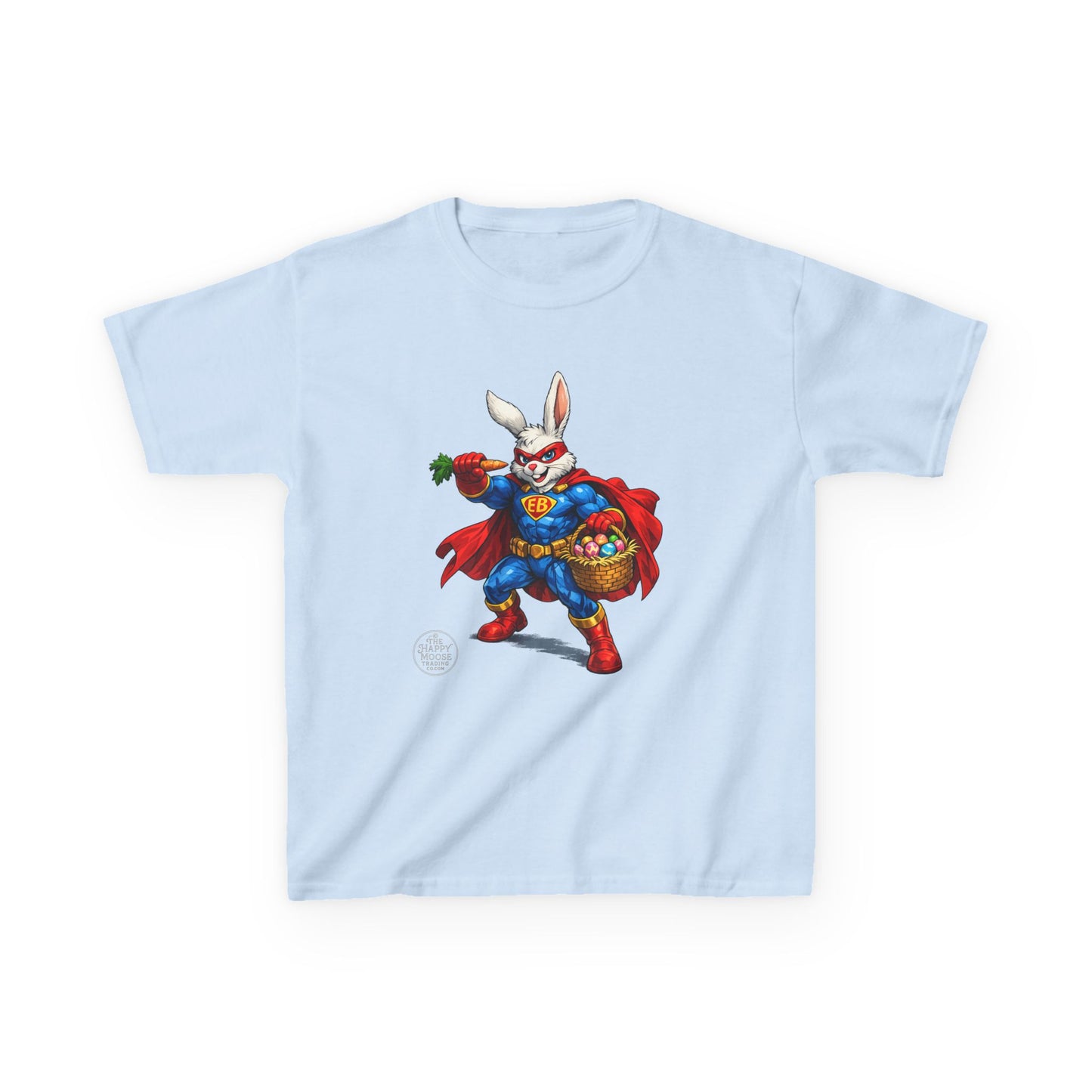 Kids Superhero Bunny T‑Shirt — Easter Basket & Carrot Costume
