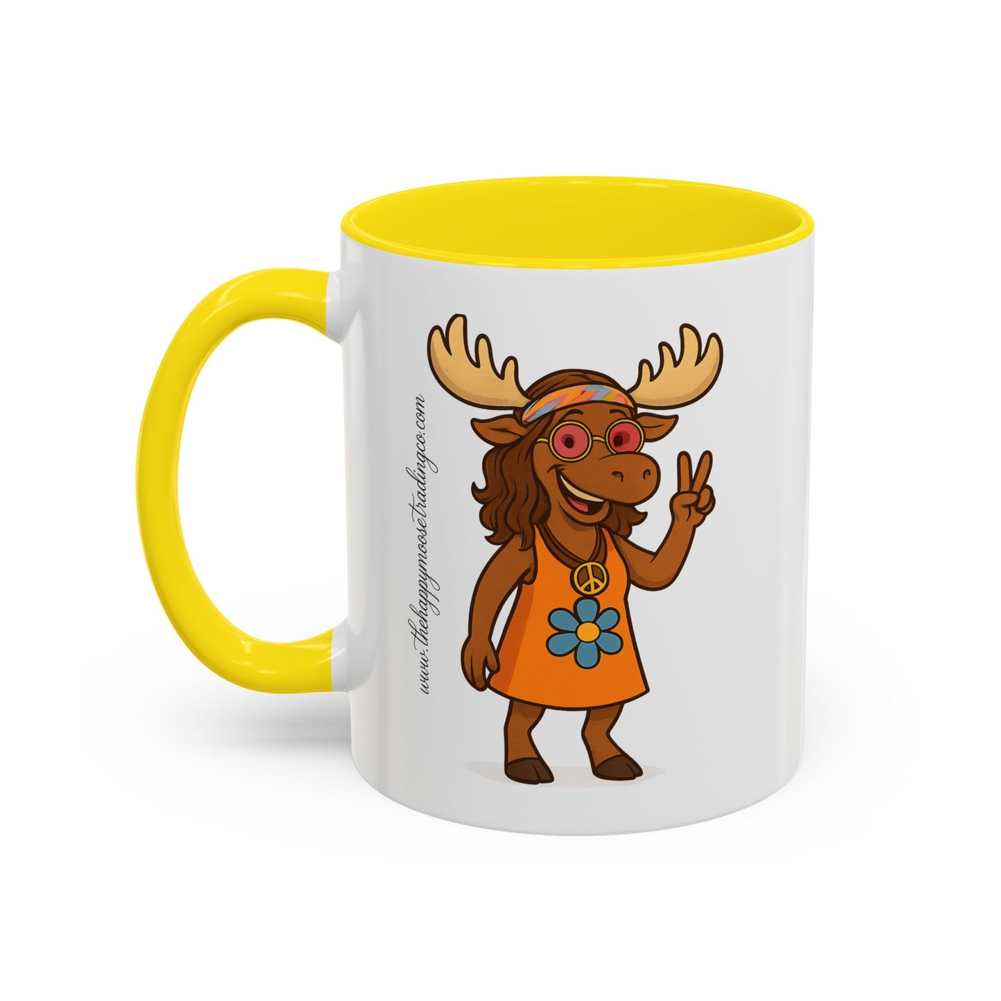 Hippie Moose Coffee Mug — Peace Sign Retro Moose Accent Mug (11/15oz)