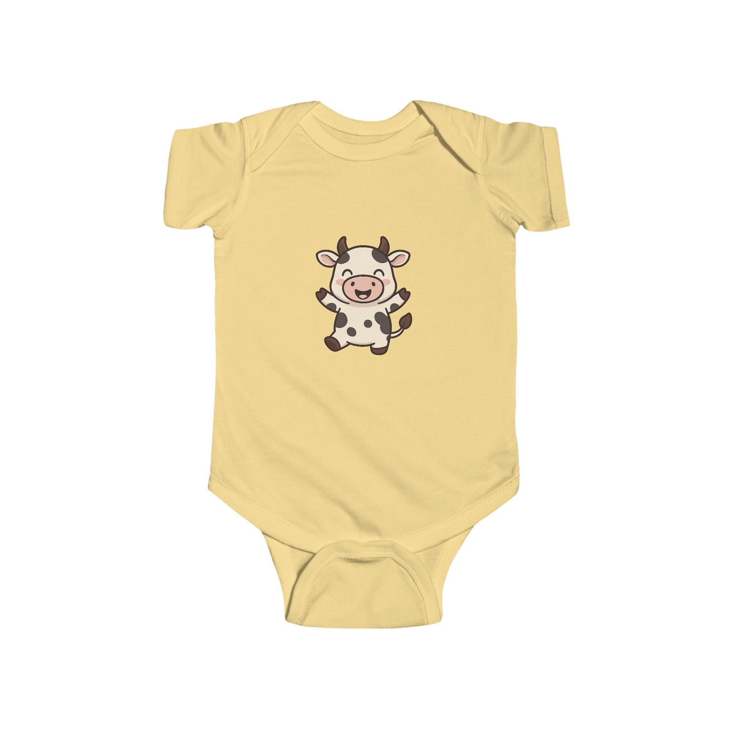Cute Cartoon Cow Infant Bodysuit — Baby Onesie with Smiling Cow Design