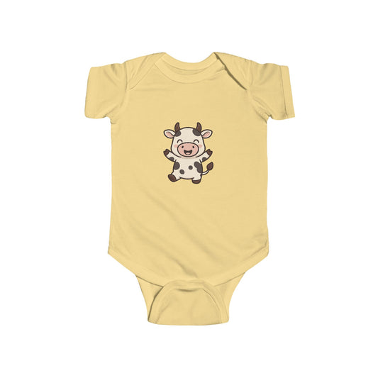 Cute Cartoon Cow Infant Bodysuit — Baby Onesie with Smiling Cow Design