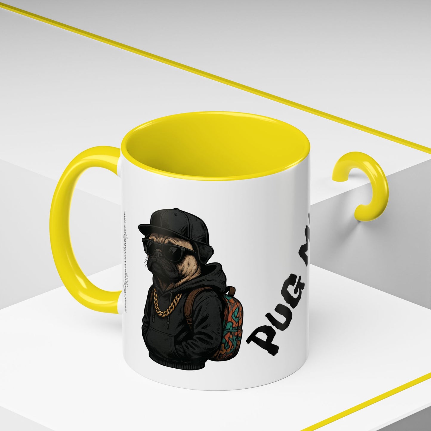 Pug Mug — Red Accent Coffee Mug with Hipster Pug Illustration (11/15oz)