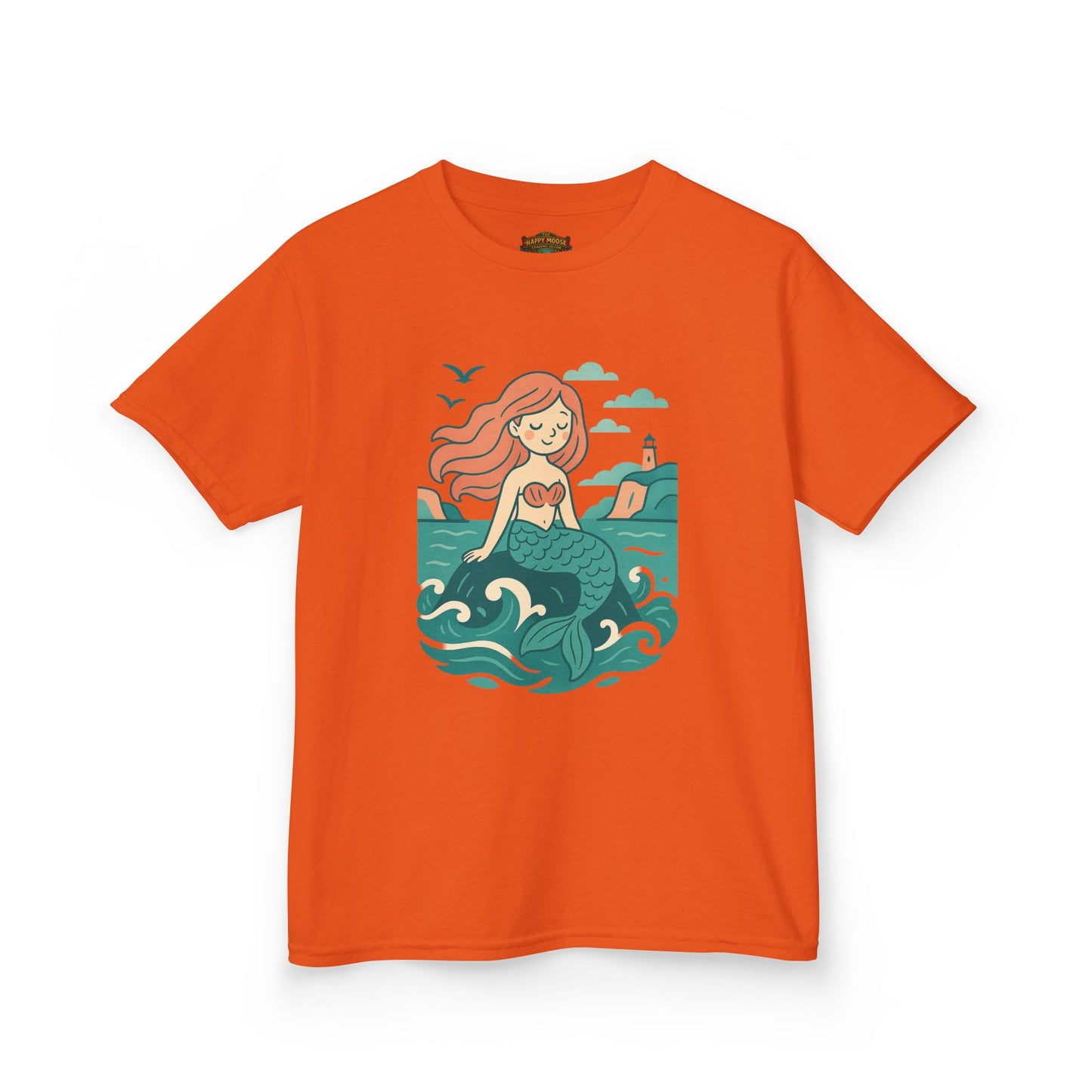 Kids Mermaid Graphic Tee — Cute Redhead Mermaid Ocean Illustration