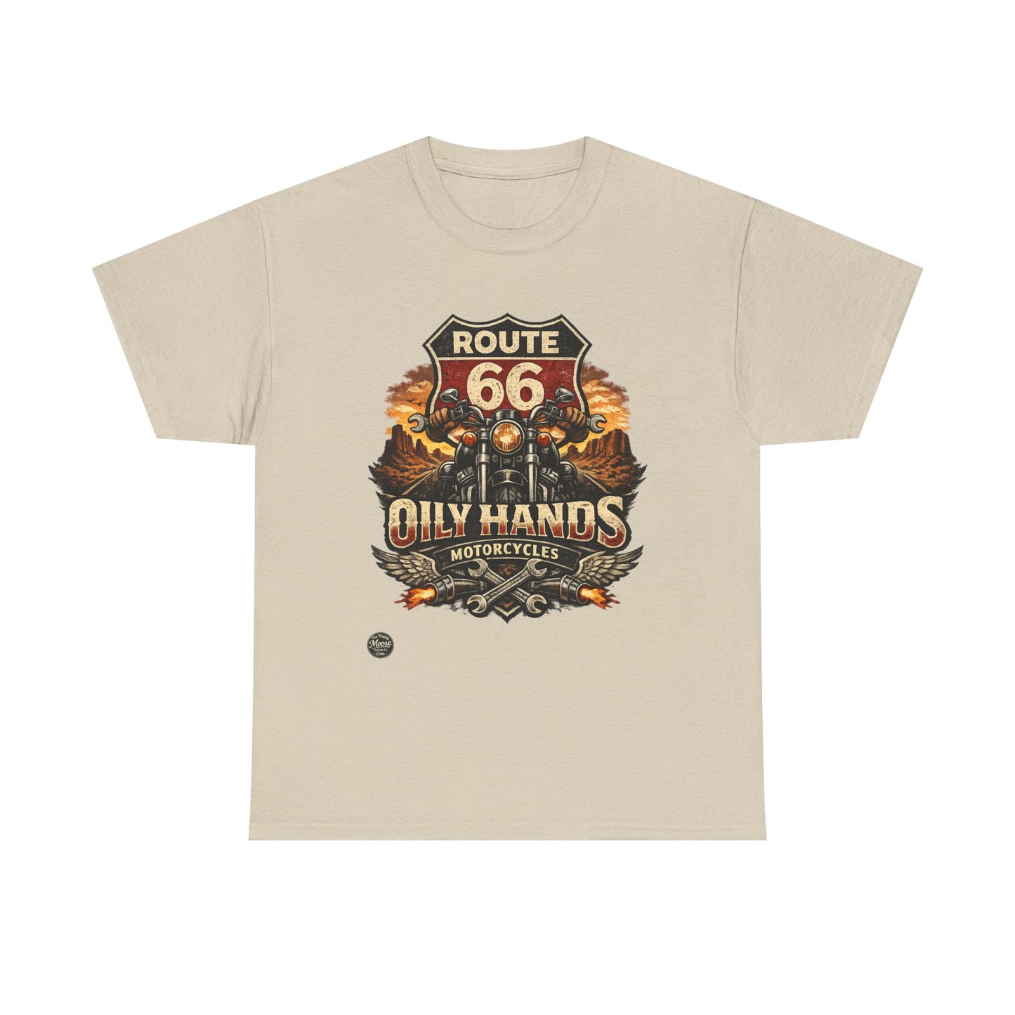 Route 66 'Oily Hands' Vintage Motorcycle T-Shirt #RS001