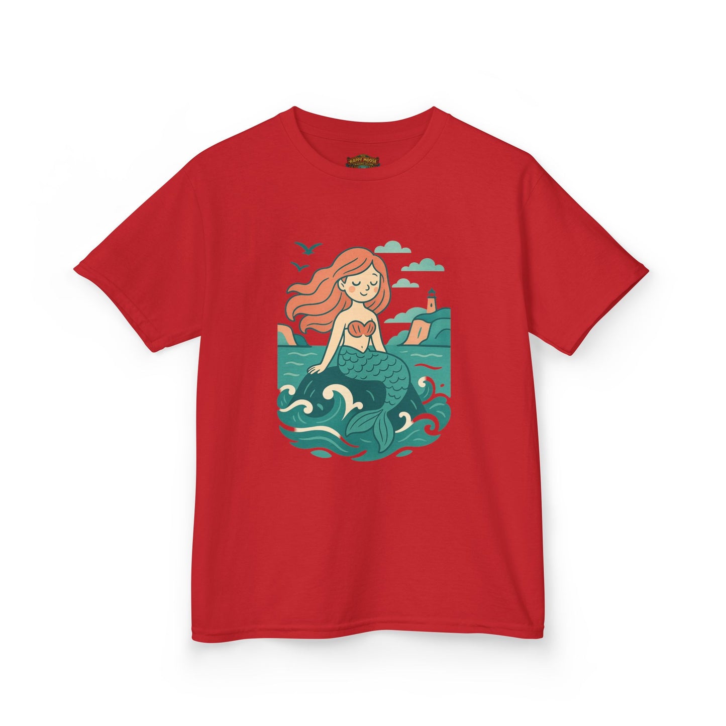 Kids Mermaid Graphic Tee — Cute Redhead Mermaid Ocean Illustration