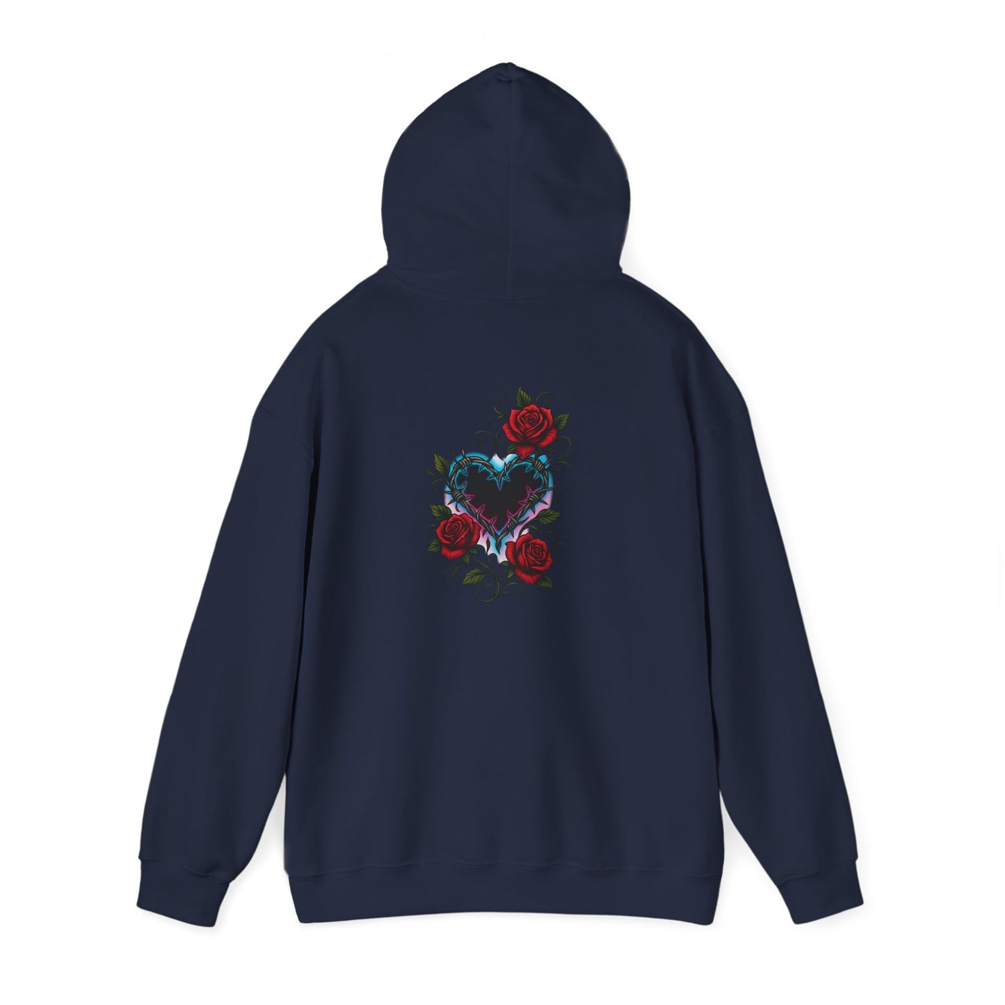 Rose Heart Tattoo Hoodie — Gothic Floral Heart Back Print