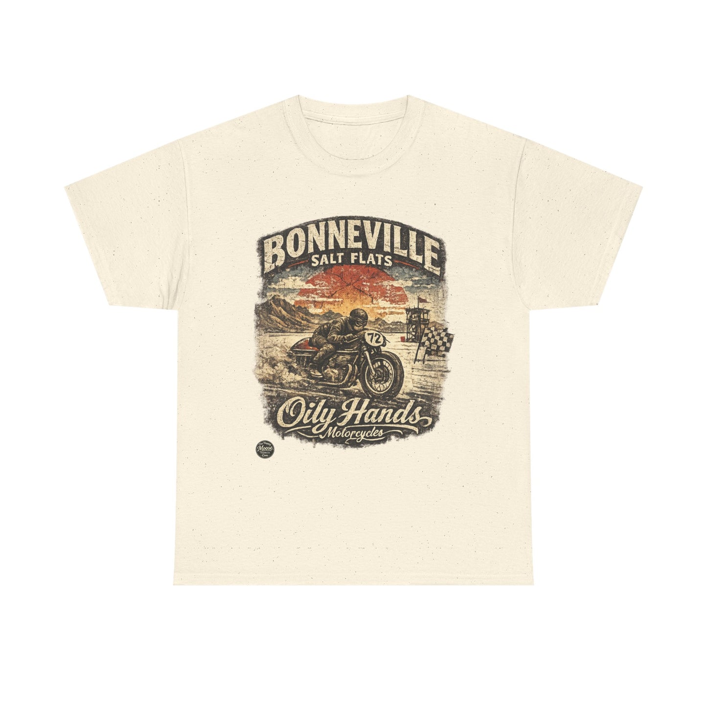 Oily Hands Bonneville Salt Flats Motorcycle Tee — Vintage Racing T-Shirt #006 E