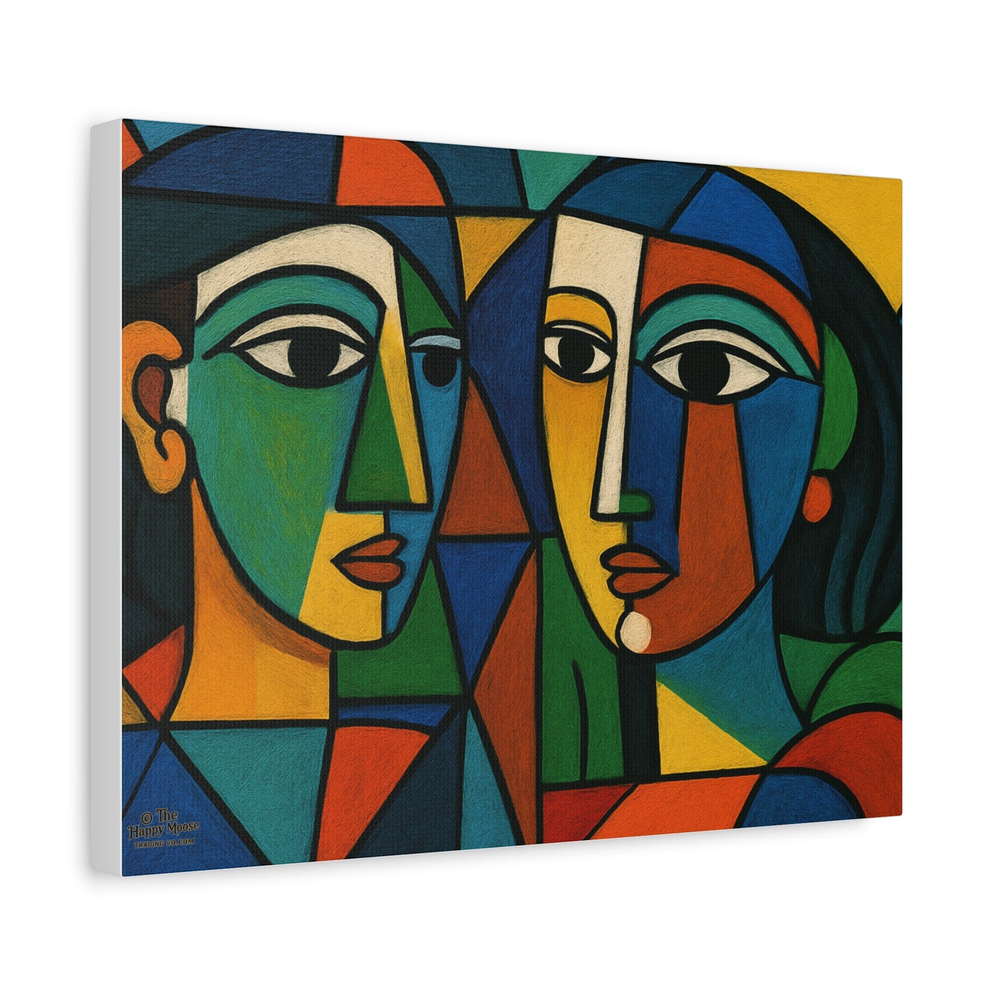 Abstract Cubist Faces Matte Canvas Wall Art — Colorful Modern Portrait Print