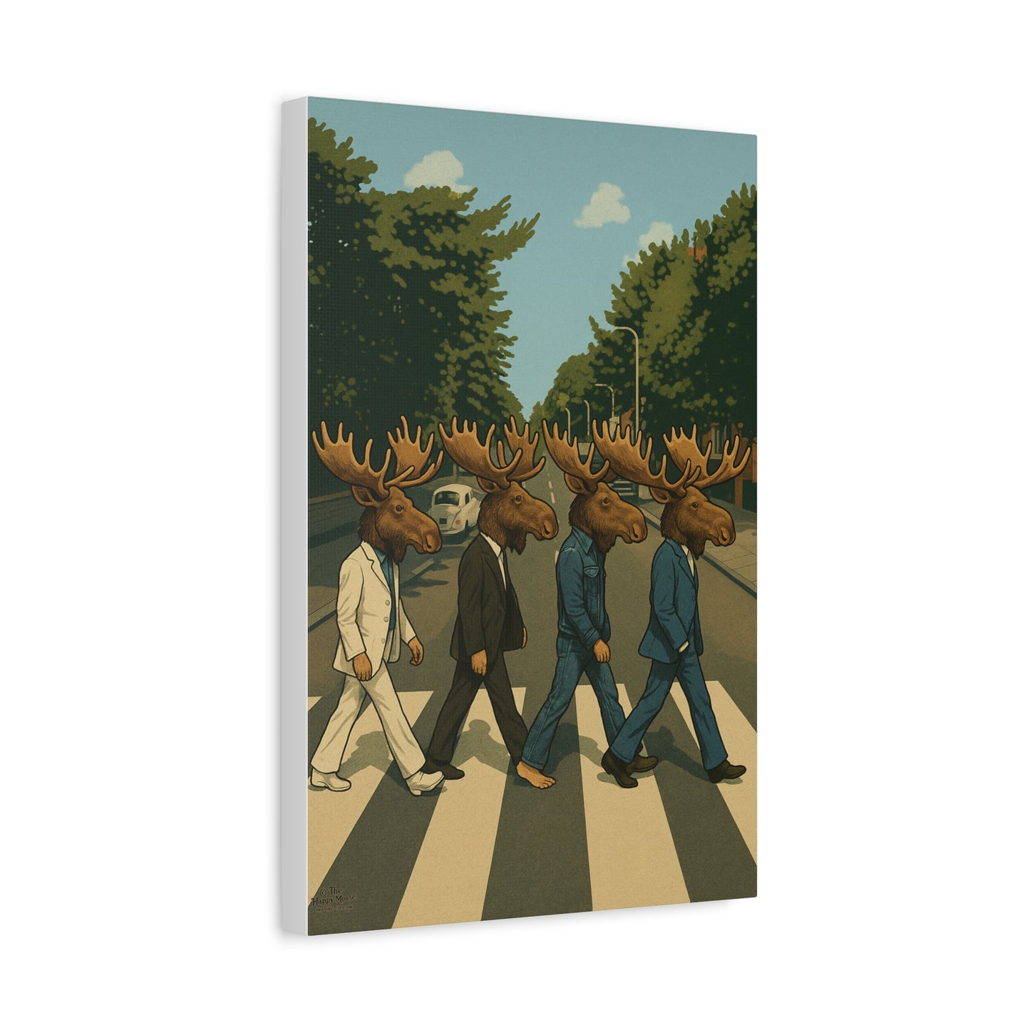 Moose Crossing Canvas Print — Retro Abbey Road Parody Wall Art