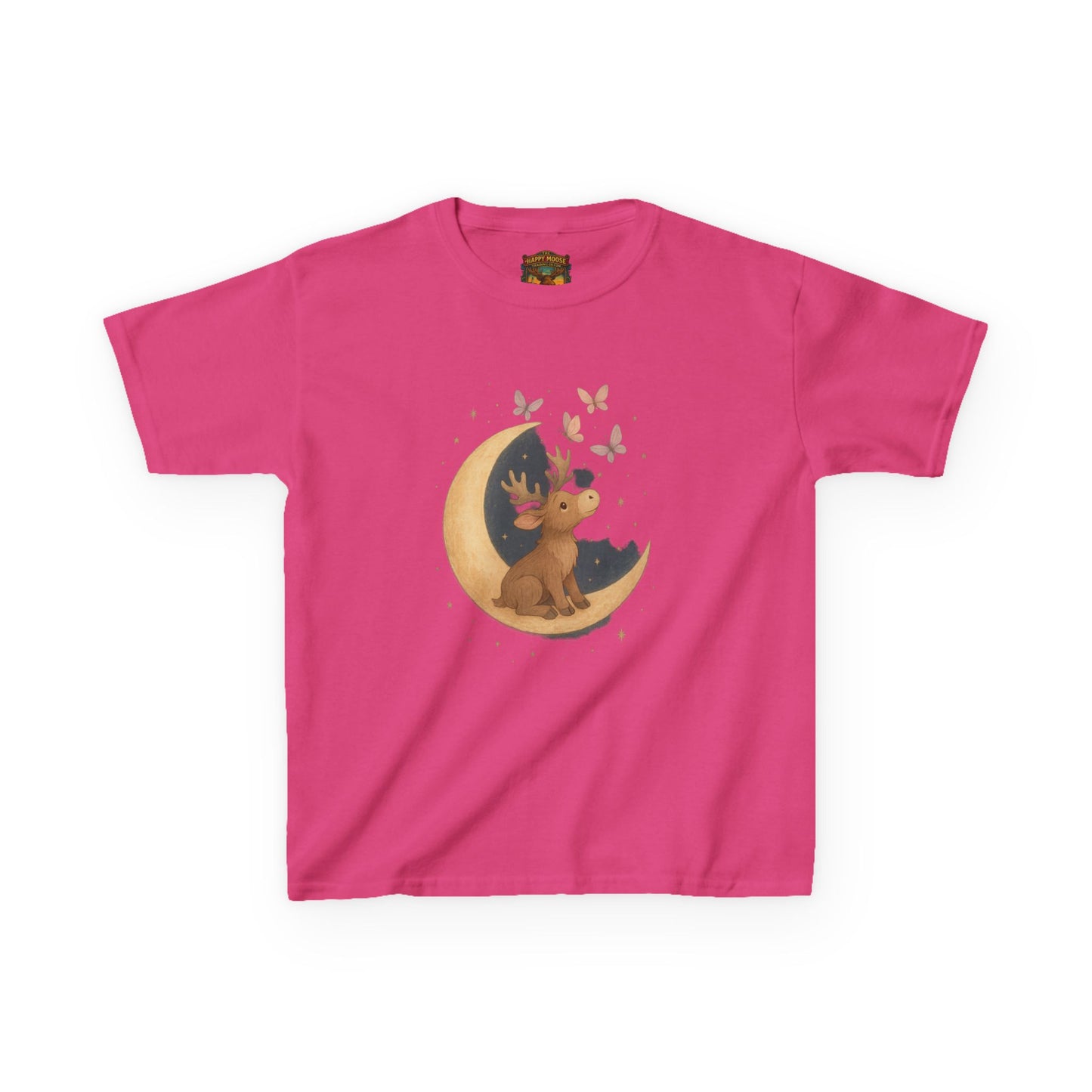Kids Tee — Cute Puppy on Moon with Butterflies Graphic