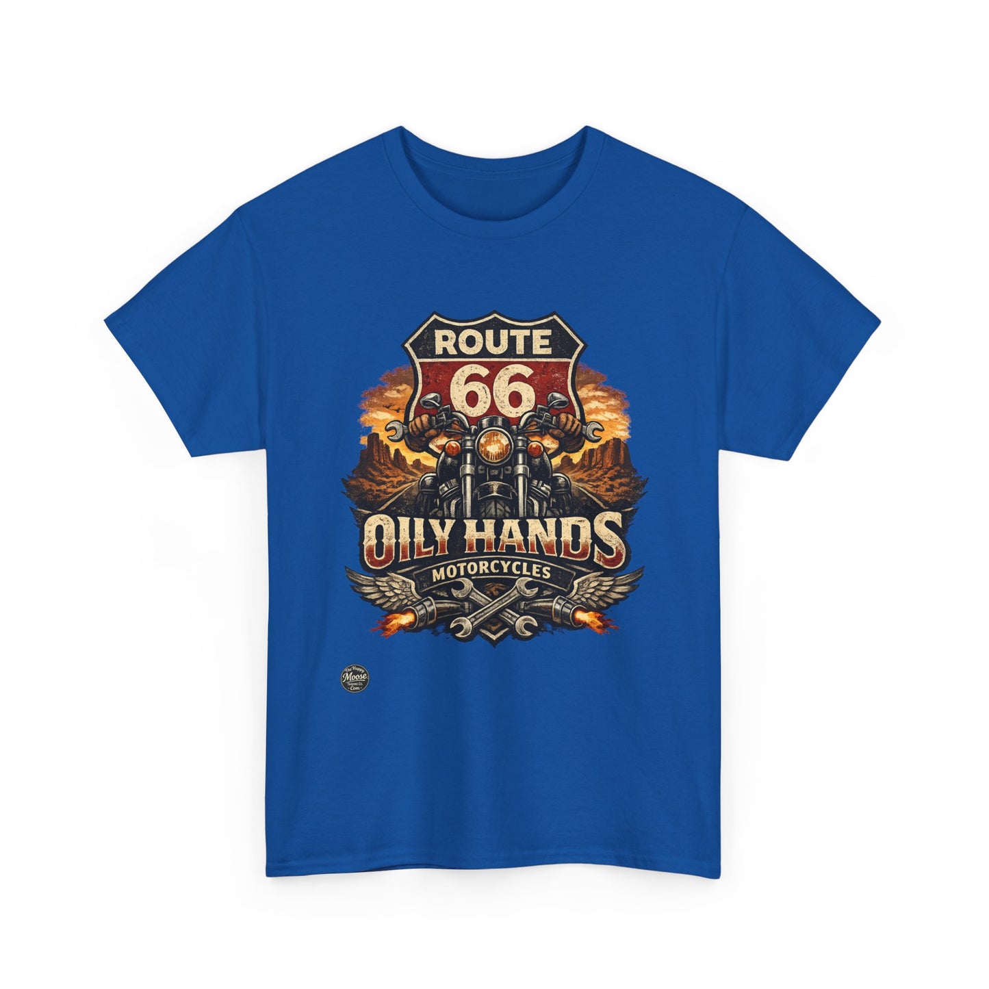 Route 66 'Oily Hands' Vintage Motorcycle T-Shirt #RS001