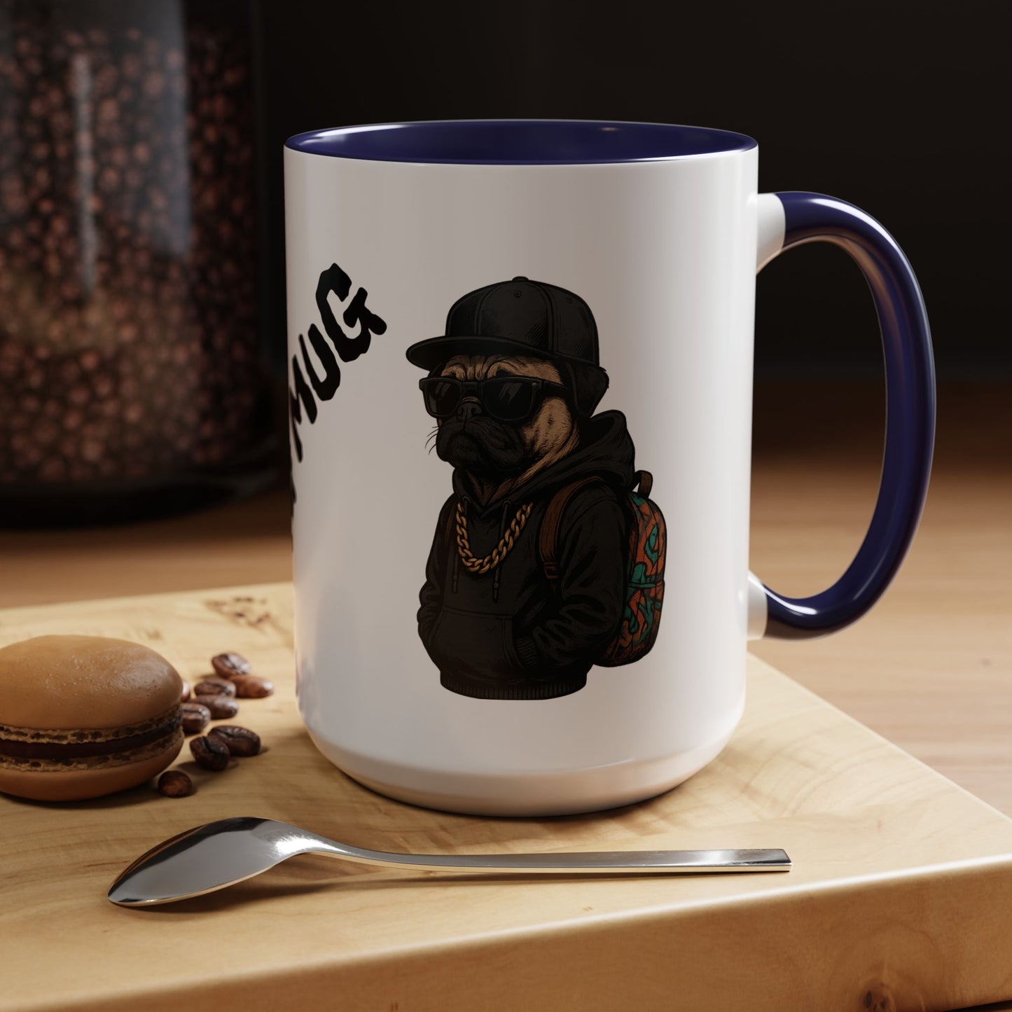 Pug Mug — Red Accent Coffee Mug with Hipster Pug Illustration (11/15oz)