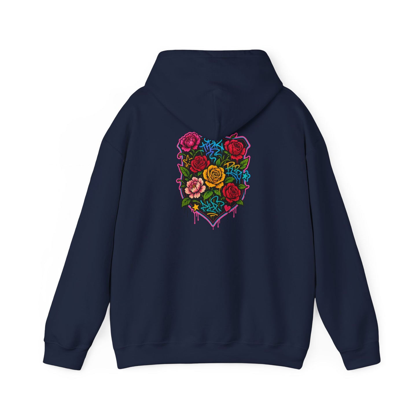 Floral Crest Hoodie – Colorful Roses Shield Graphic Hooded Sweatshirt