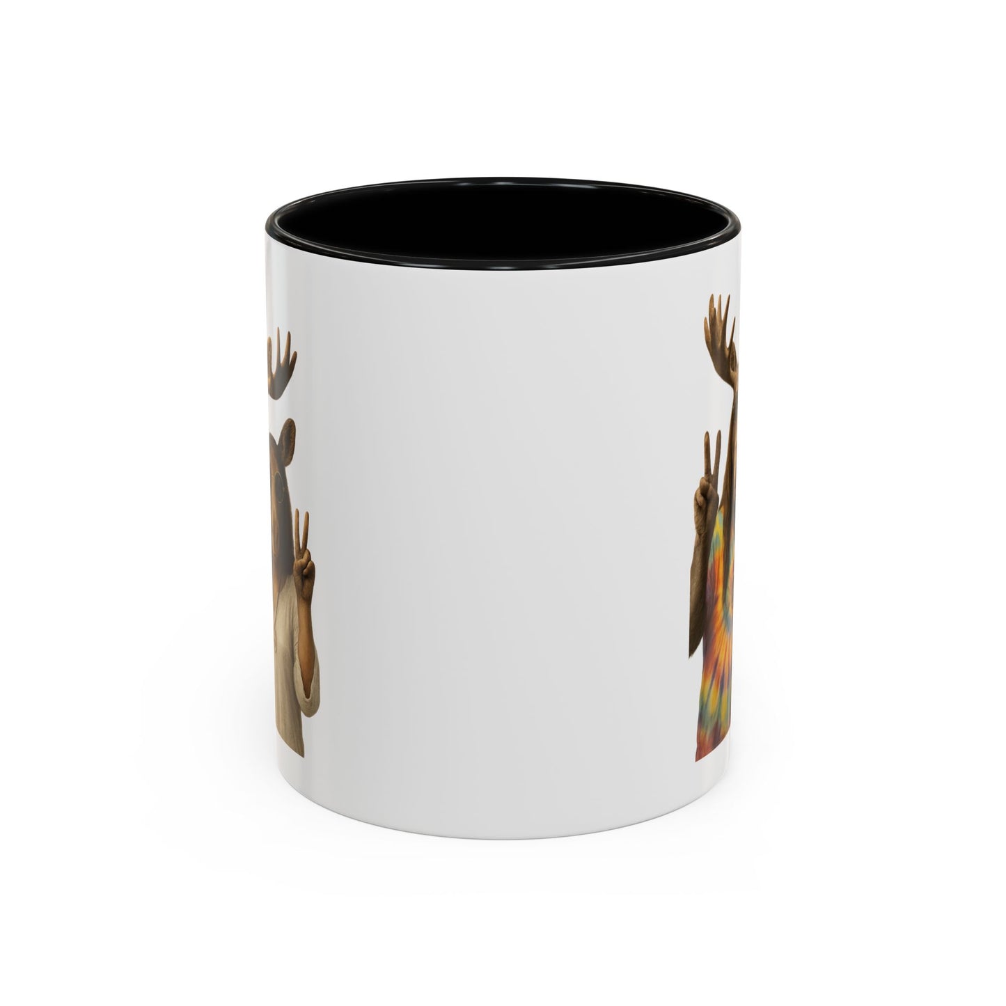 Peaceful Moose Couple Accent Coffee Mug — Hippie Tie-Dye Moose Peace Sign 11/15oz