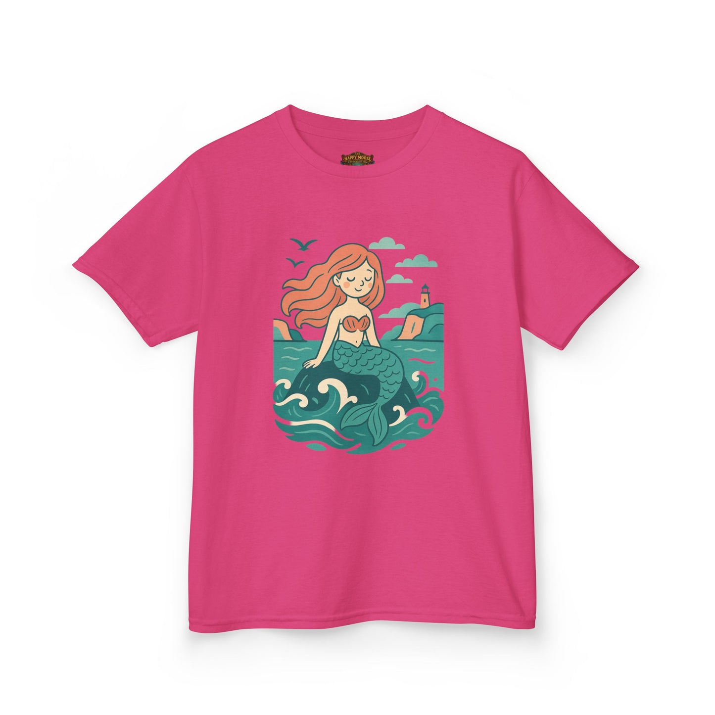 Kids Mermaid Graphic Tee — Cute Redhead Mermaid Ocean Illustration