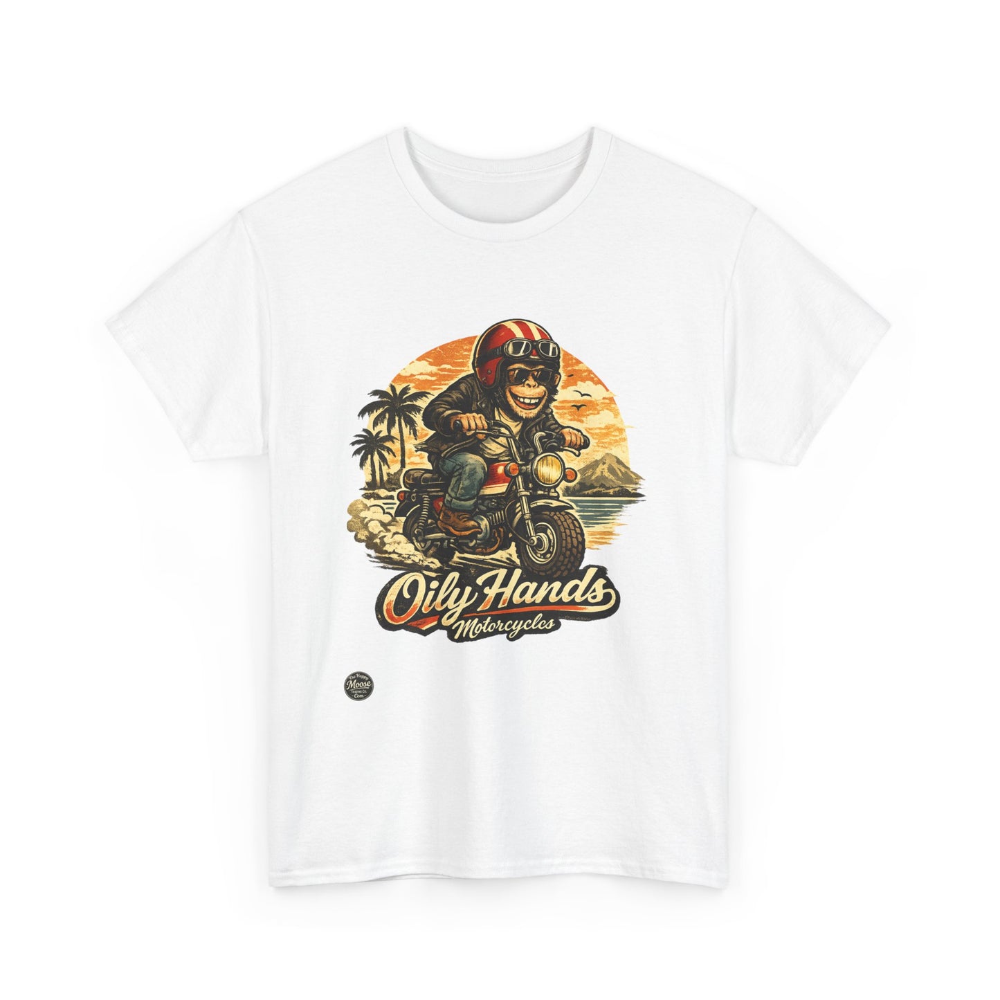 Oily Hands Motorcycle Rider Vintage Monkey Bike Sunset T-Shirt #008 E