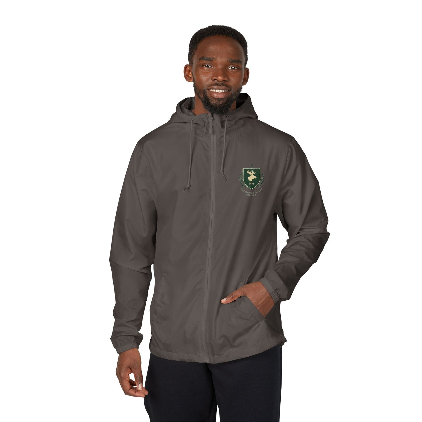 Windbreaker Jacket — Green Crest Emblem Hooded Windbreaker