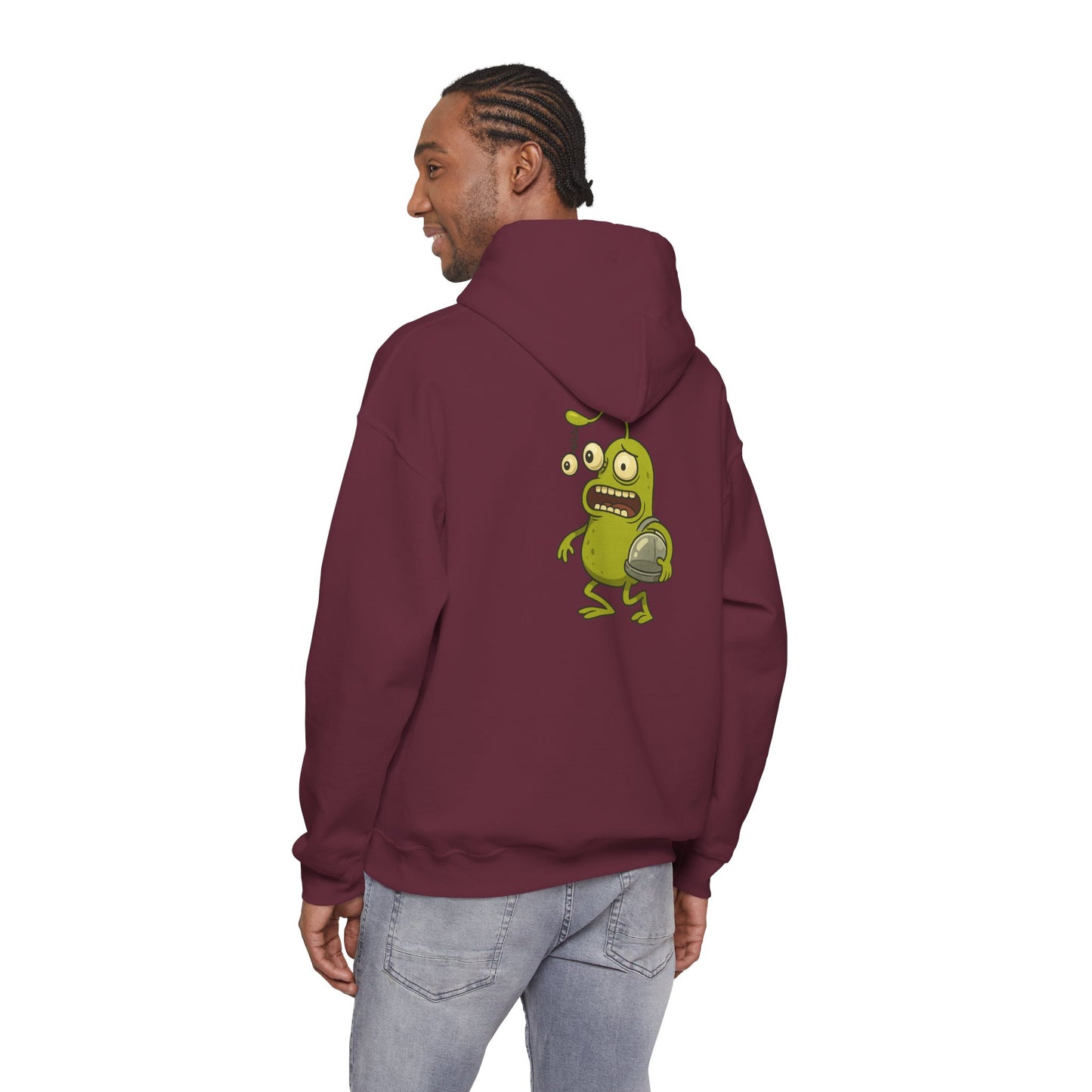 Alien Monster Hoodie — Cute Green Space Creature Graphic Hooded Sweatshirt