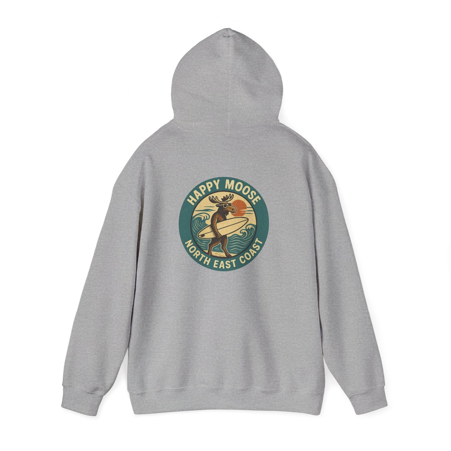 Moose Surf Hoodie – "Happy Moose North East Coast" Retro Surf Graphic