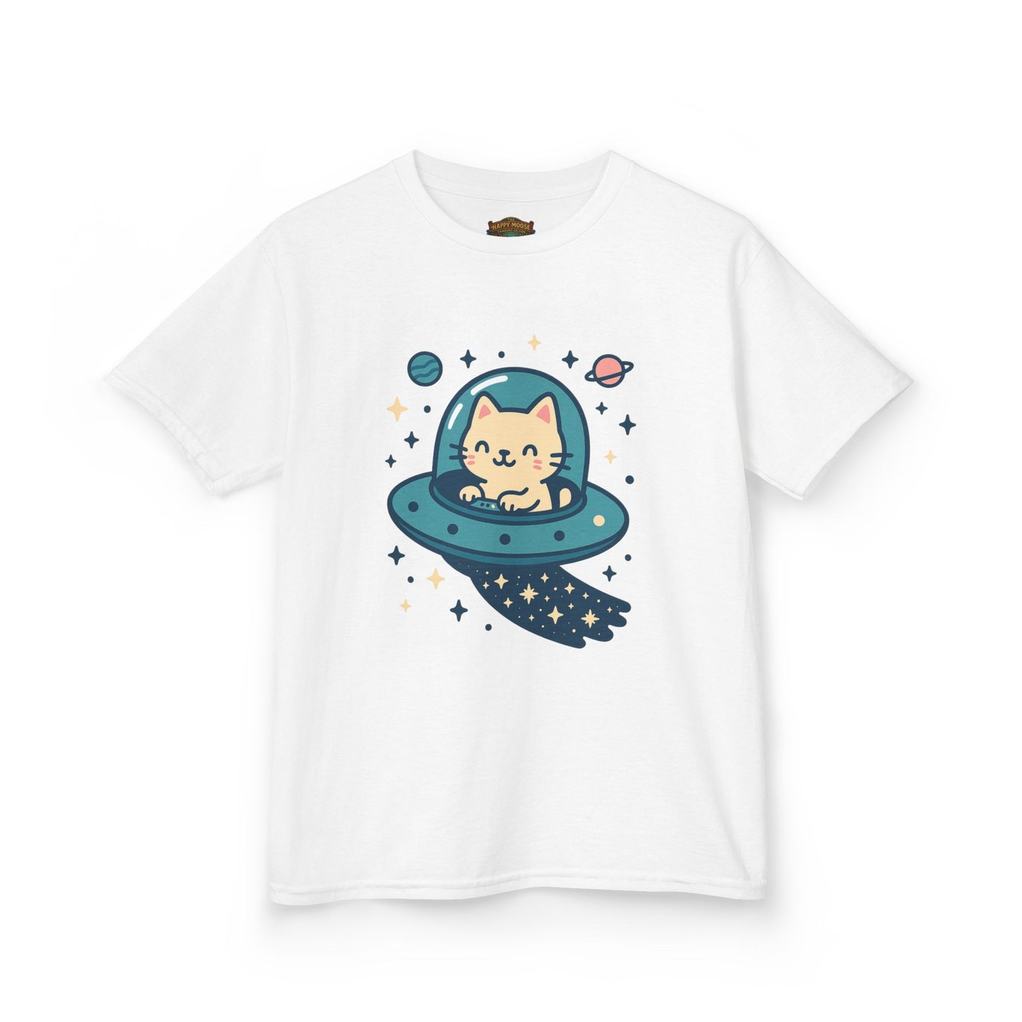 Kids Tee — Cute Cat in UFO Space Shirt
