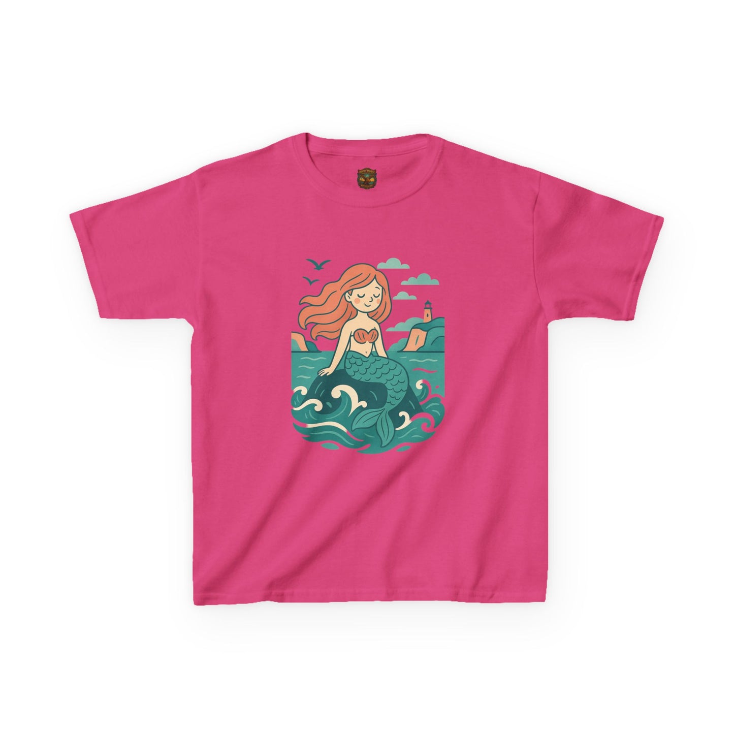 Kids Mermaid Graphic Tee — Cute Redhead Mermaid Ocean Illustration
