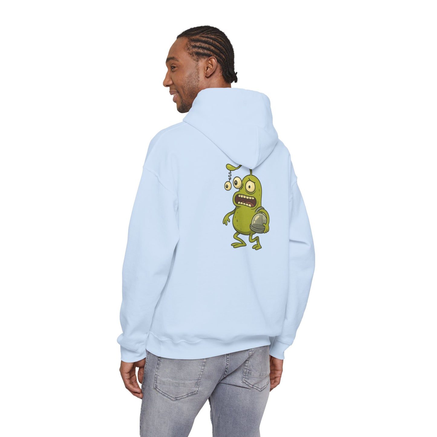 Alien Monster Hoodie — Cute Green Space Creature Graphic Hooded Sweatshirt