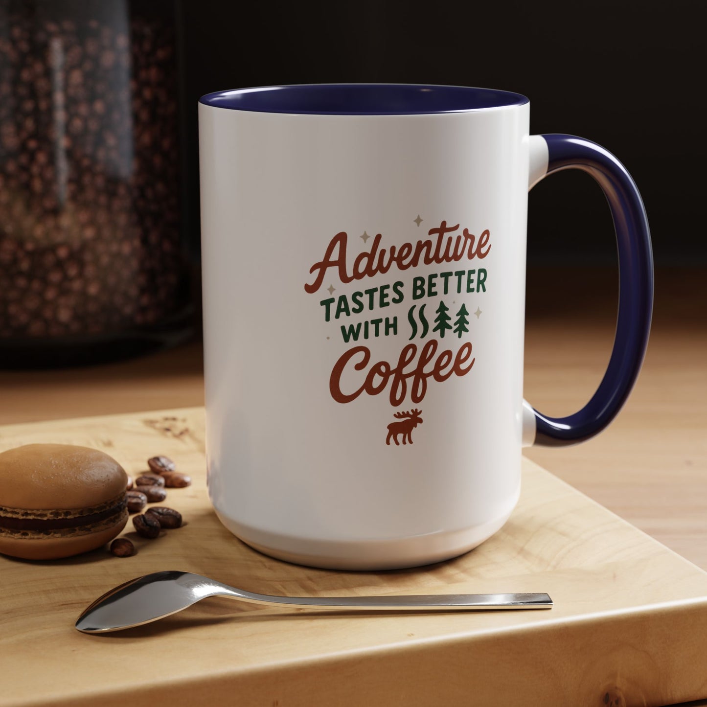 Adventure Tastes Better With Coffee Mug — "Adventure Tastes Better with Coffee" Rustic Outdoor Camper Gift (11/15oz)