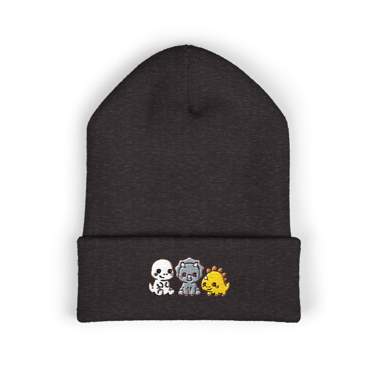 Embroidered Cute Character Cuffed Beanie — Trio Skull, Robot & Chick Winter Hat