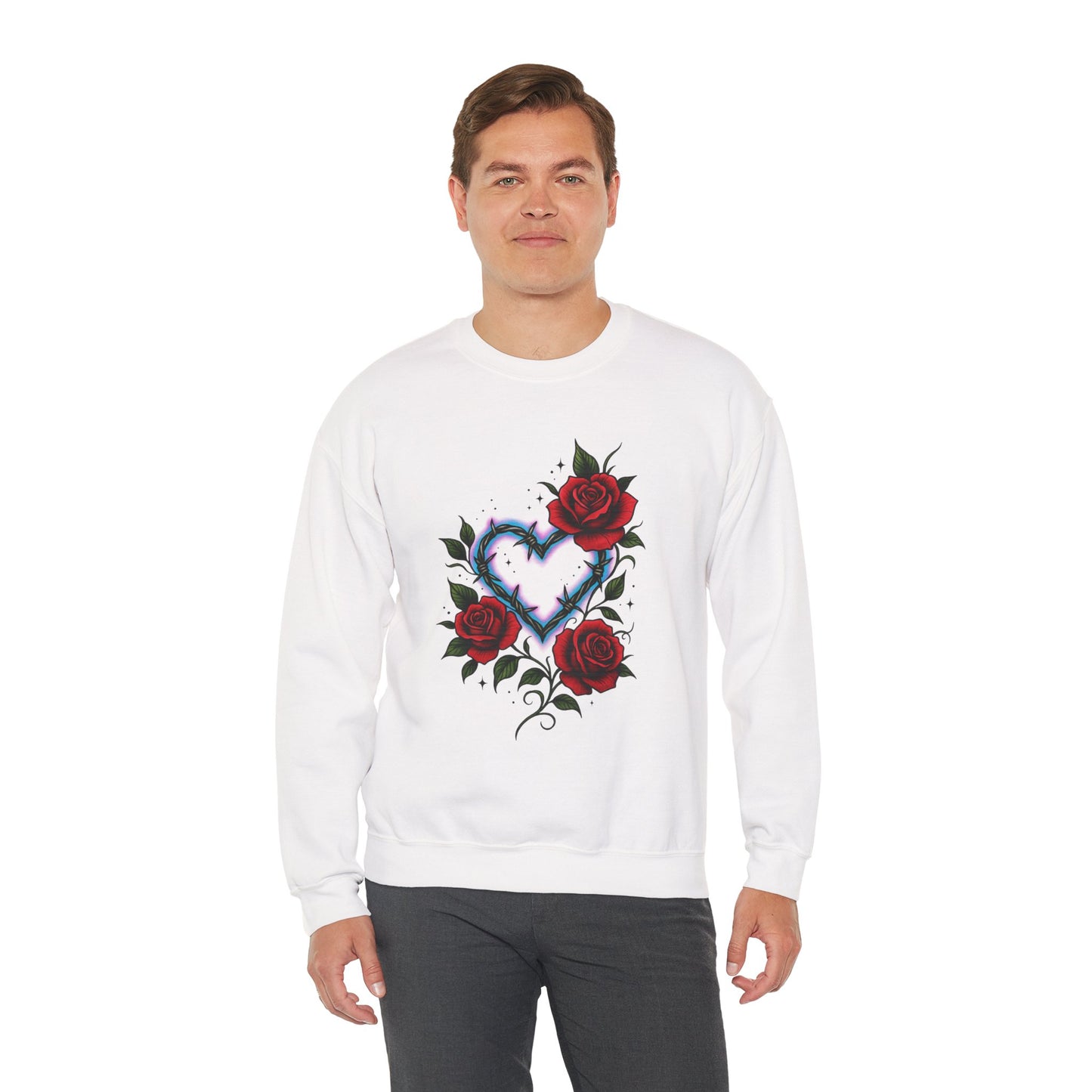 Heart & Roses Crewneck Sweatshirt — Gothic Floral Heart Design