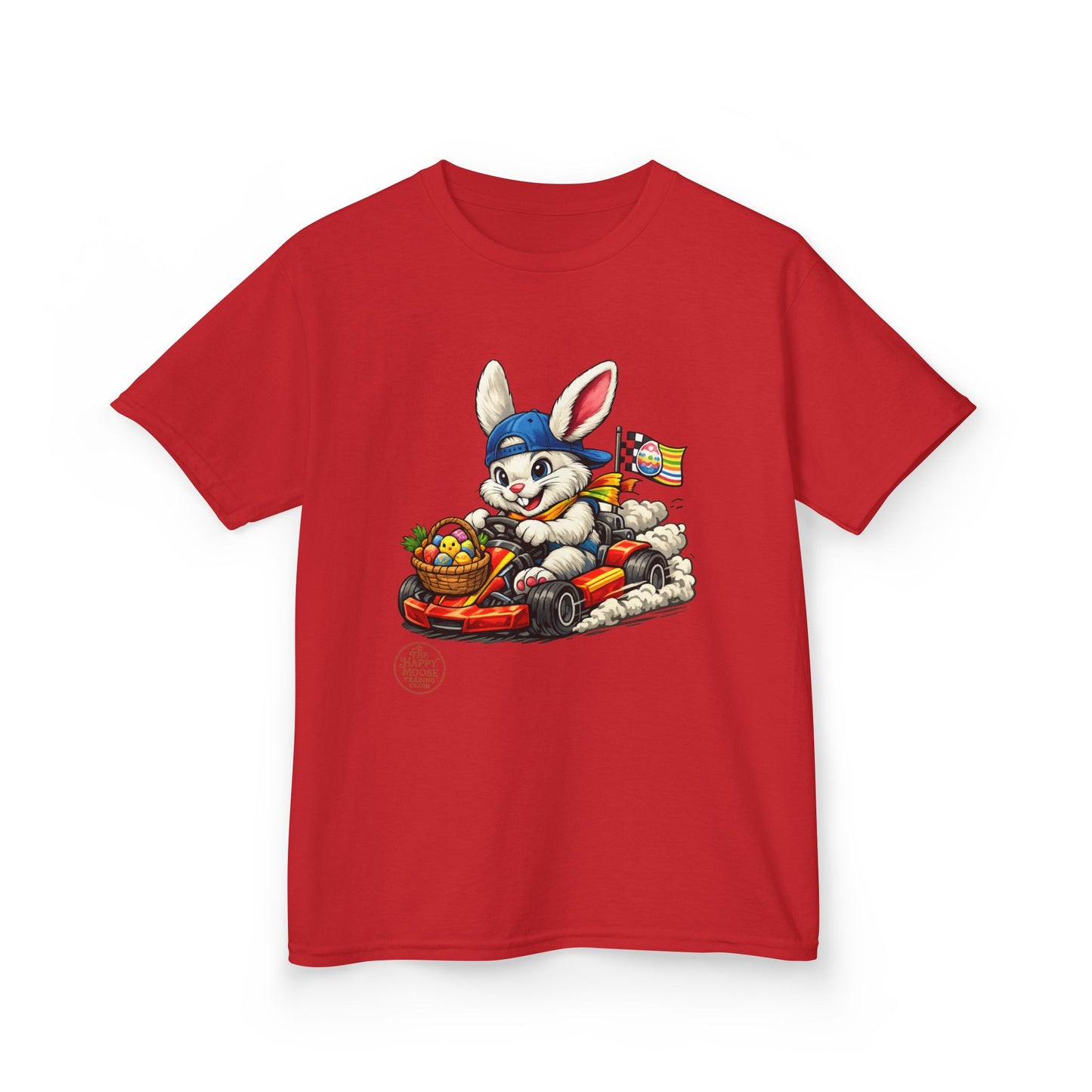 Kids Bunny Go-Kart Tee – Easter Bunny Racing with Candy Basket