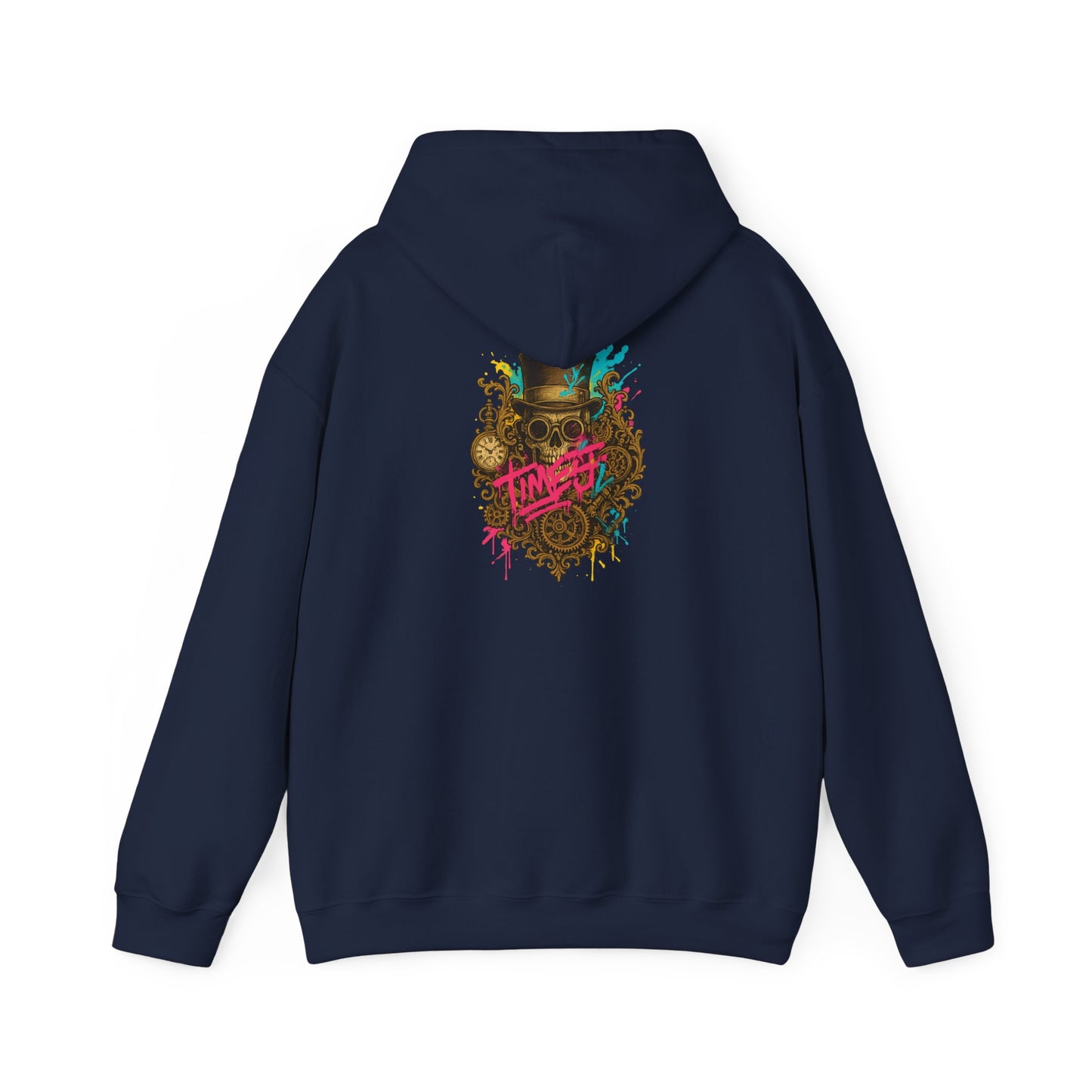 Steampunk Heart Graphic Hoodie — Vintage Gears & Neon Script Back Print