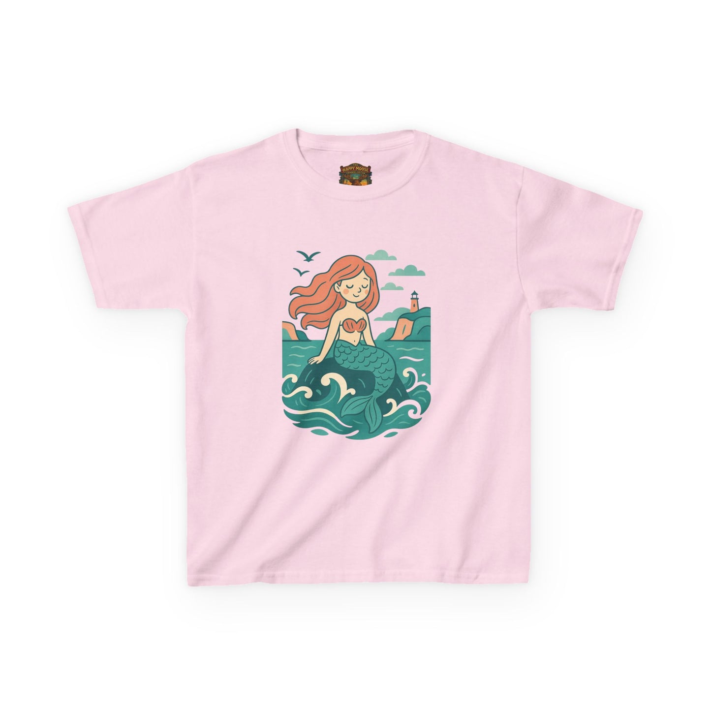 Kids Mermaid Graphic Tee — Cute Redhead Mermaid Ocean Illustration