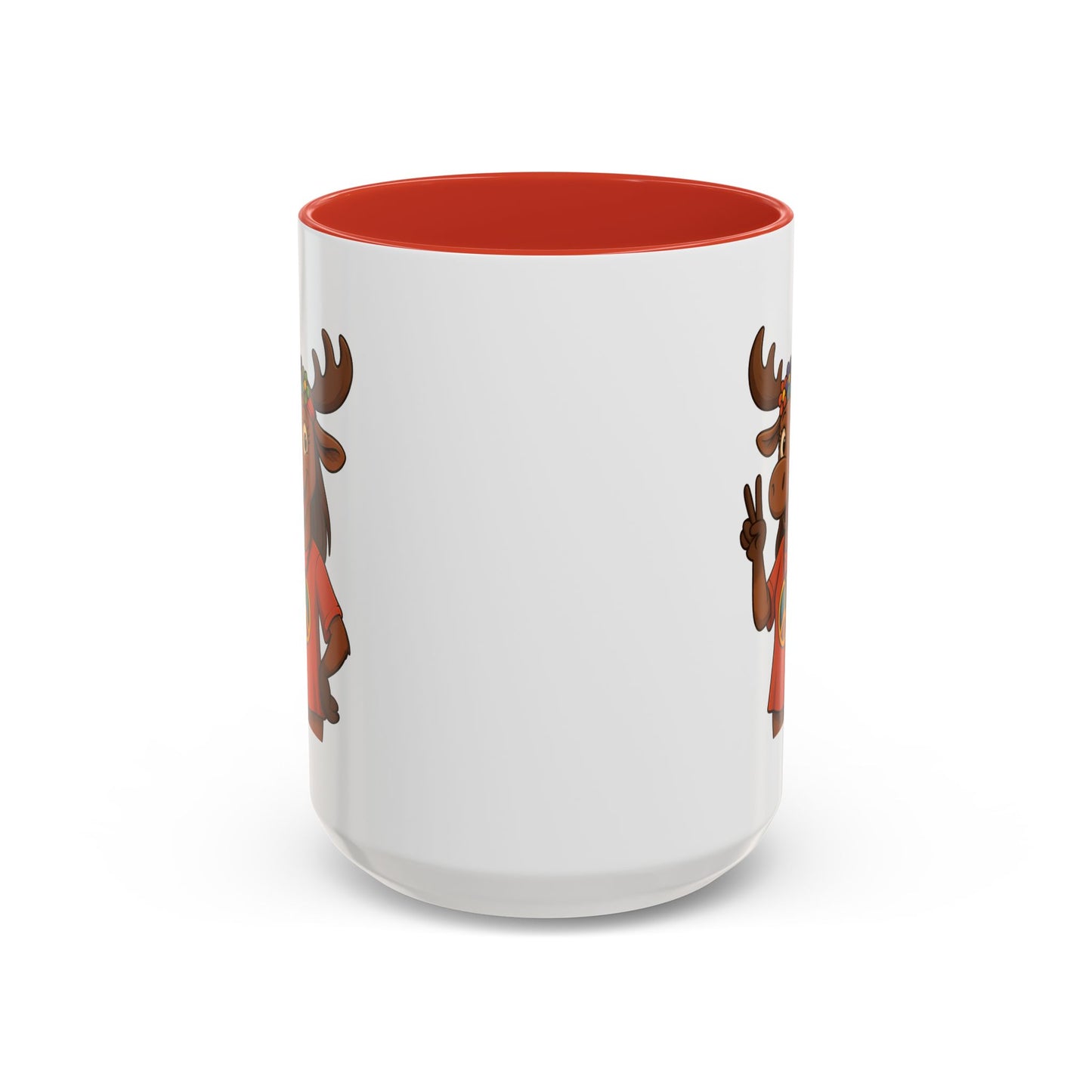 Peace Sign Moose Accent Coffee Mug — Hippie Moose with Flower Crown (11/15oz)