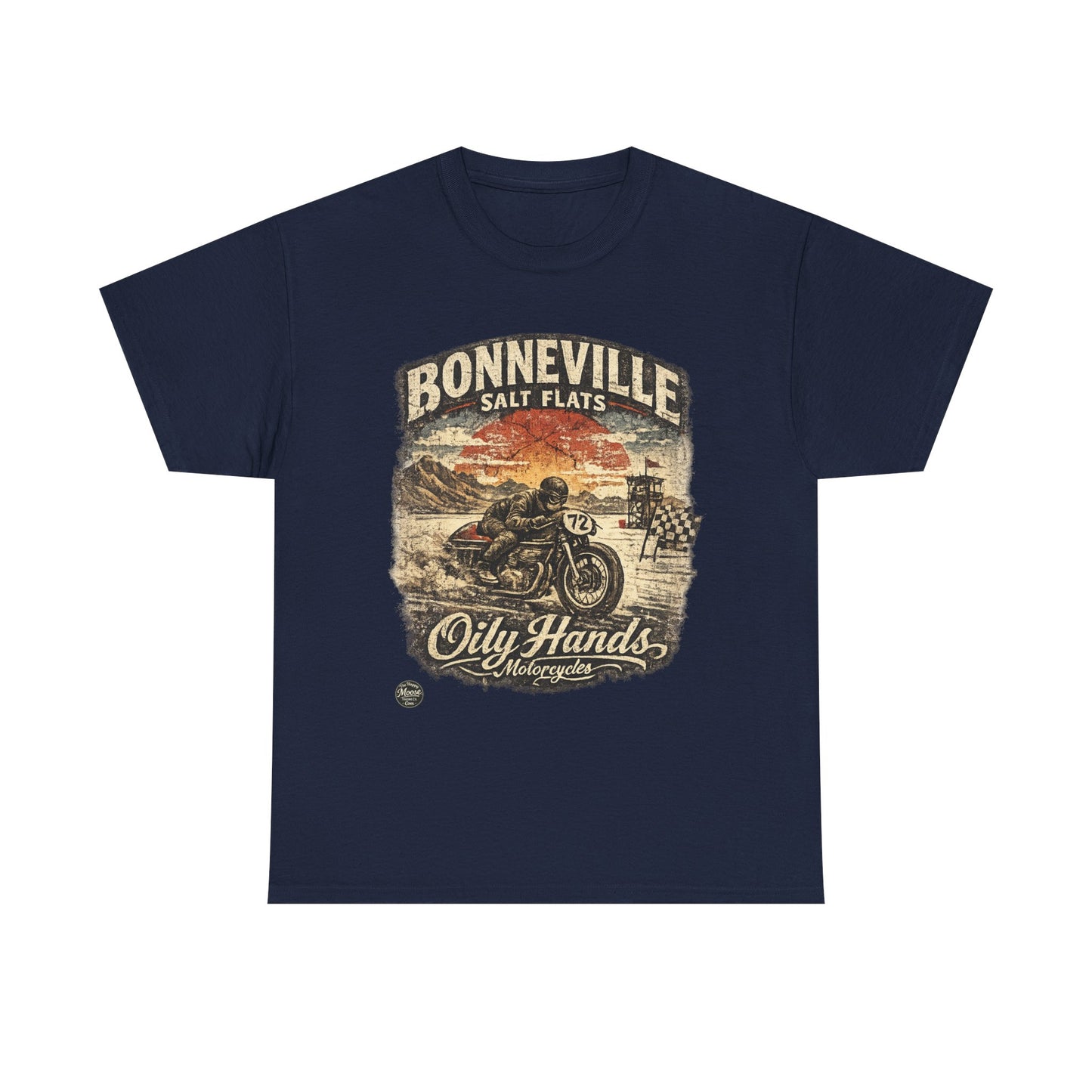 Oily Hands Bonneville Salt Flats Motorcycle Tee — Vintage Racing T-Shirt #006 E