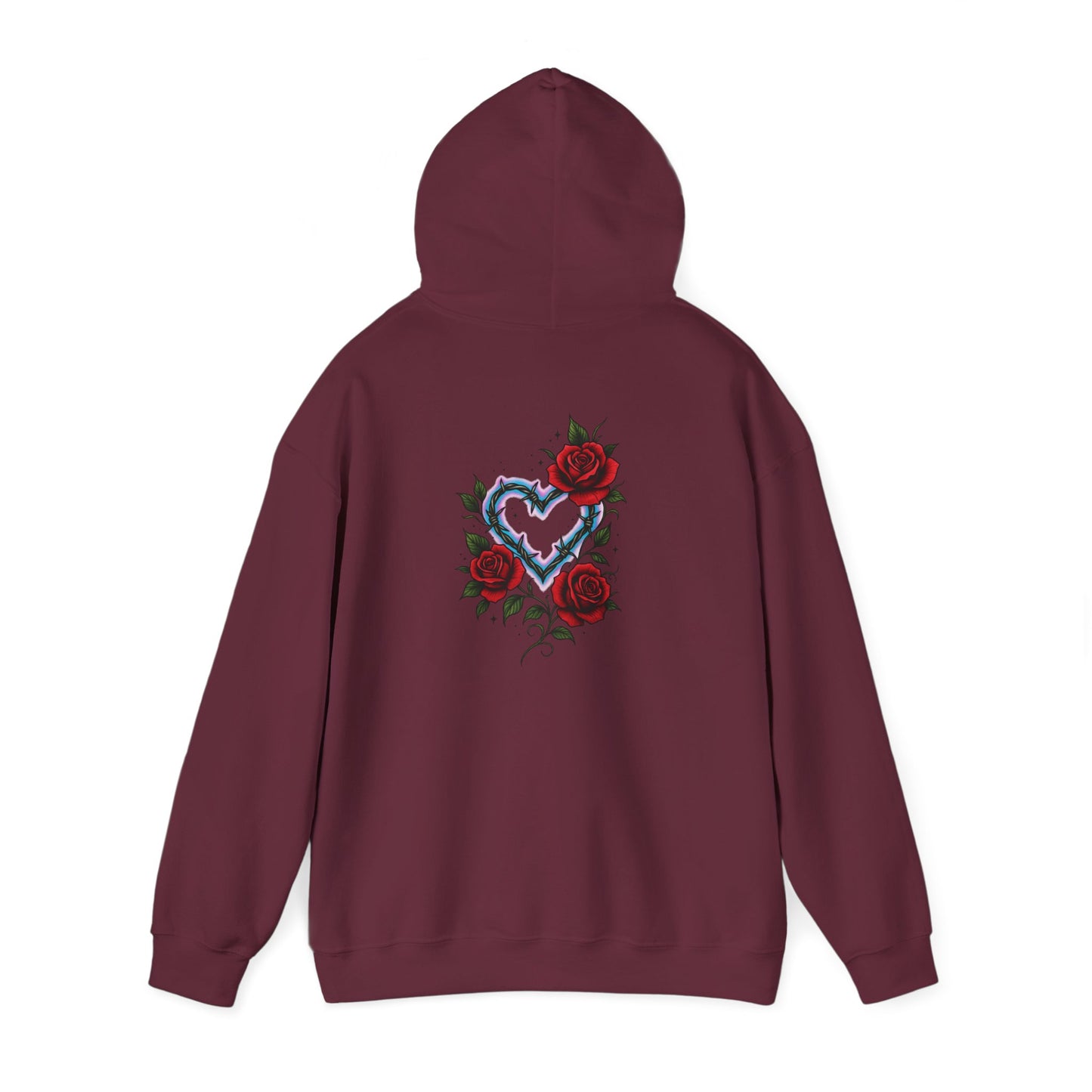 Hoodie — Smoky Heart with Red Roses Back Graphic