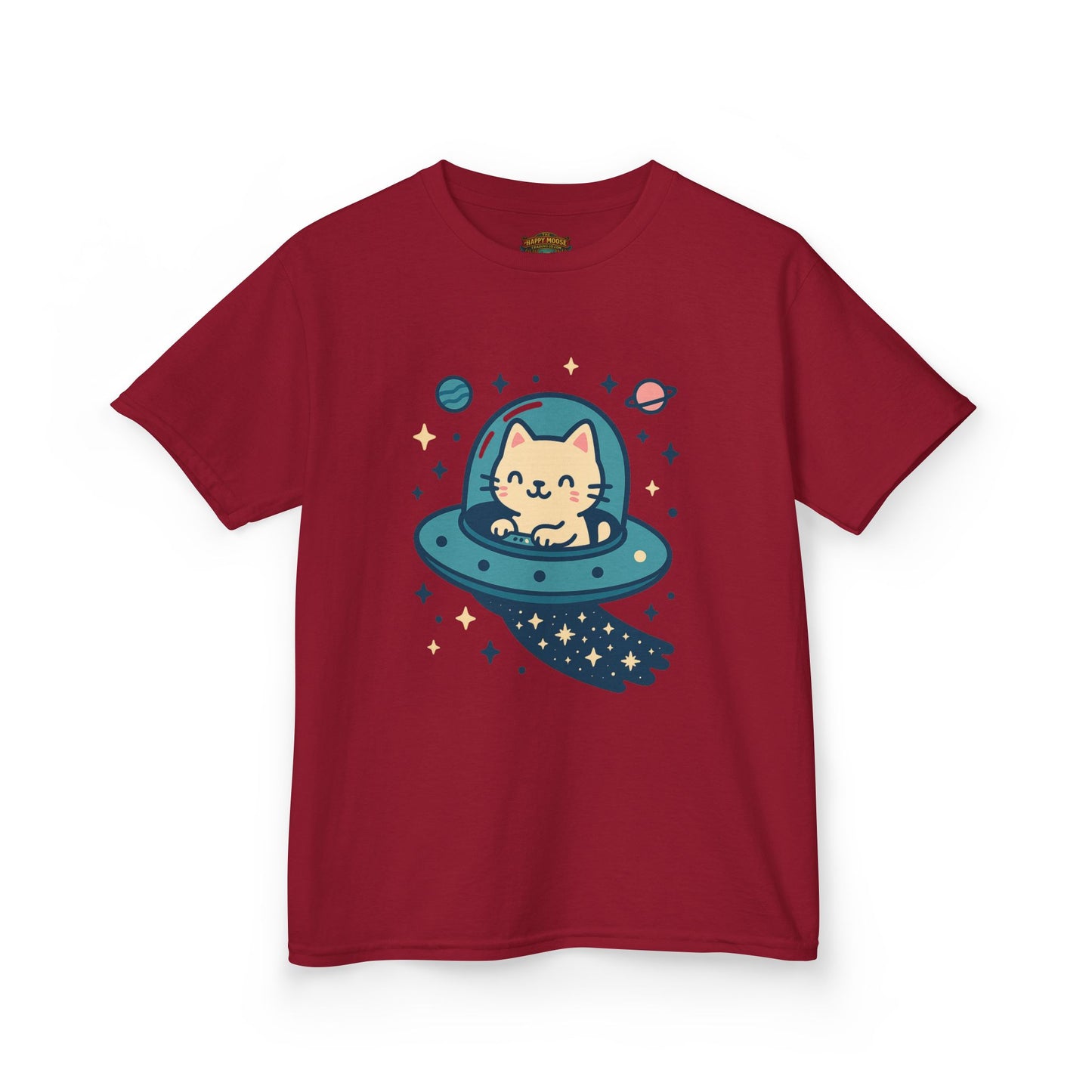 Kids Tee — Cute Cat in UFO Spacecraft Graphic