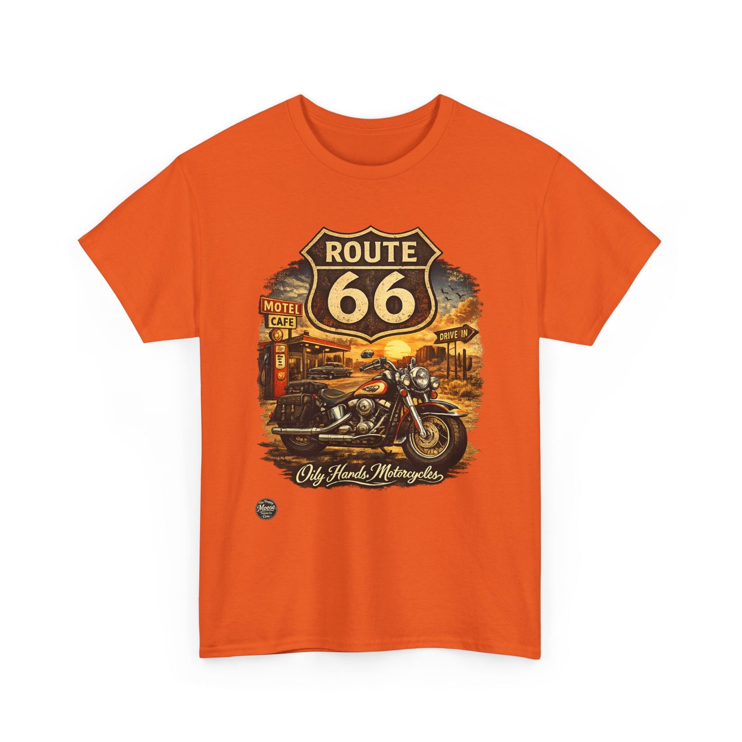 Oily Hands Route 66 Motorcycle Tee — Oily Hands Vintage Biker Retro Shirt #019 E