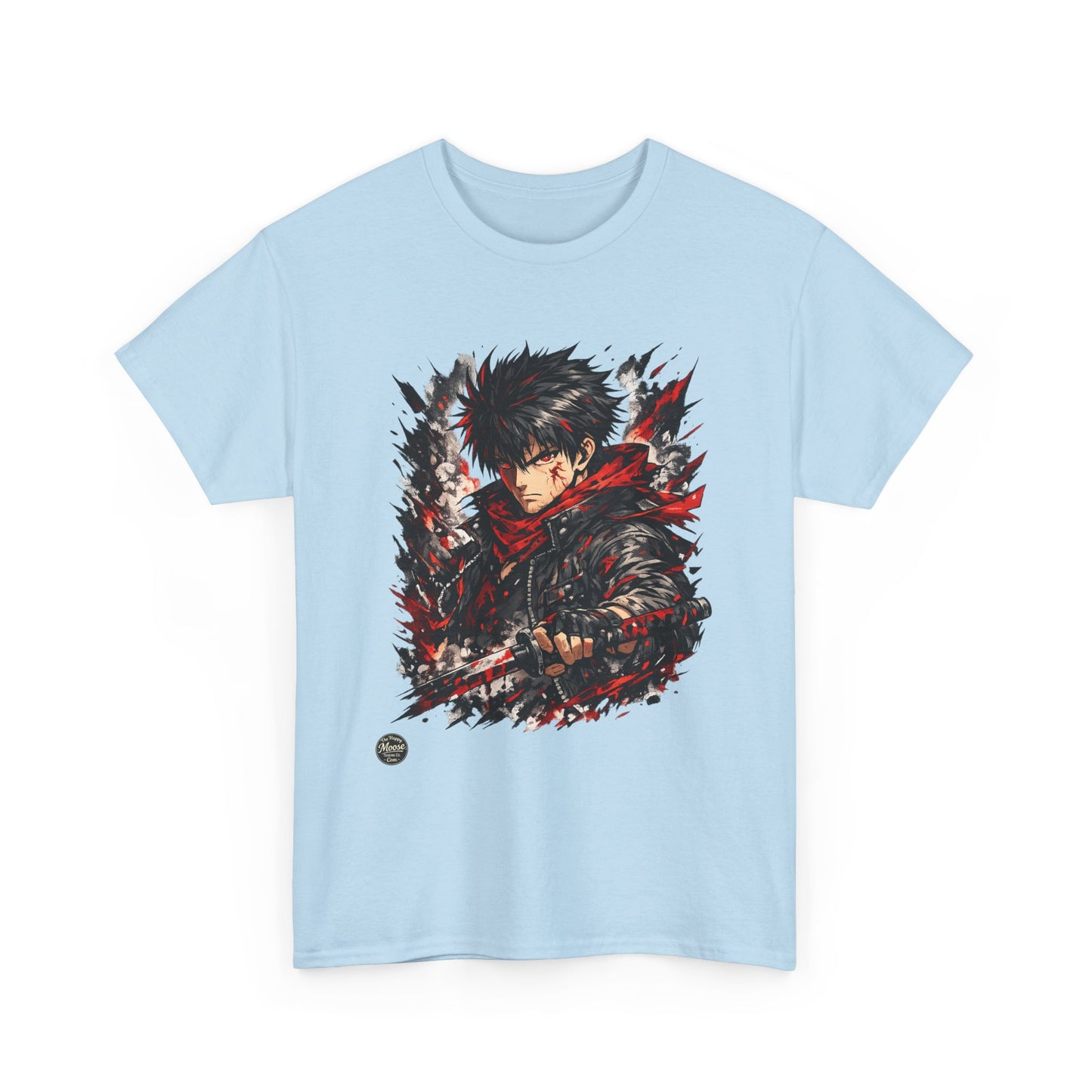 Anime Warrior Graphic Tee — Red Scarf Battle Art T-Shirt #E001