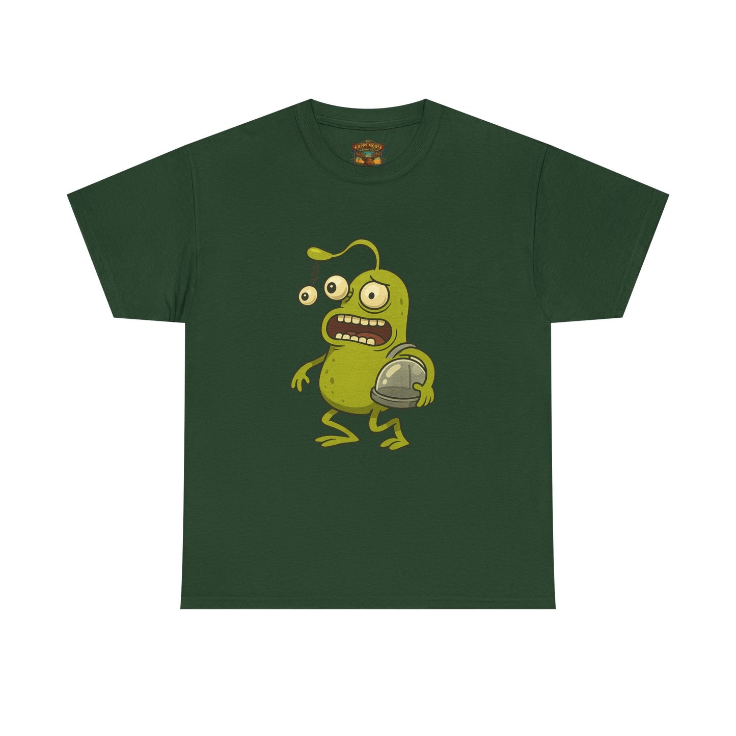 Green Alien Cartoon Tee | Funny Space Monster Illustration B