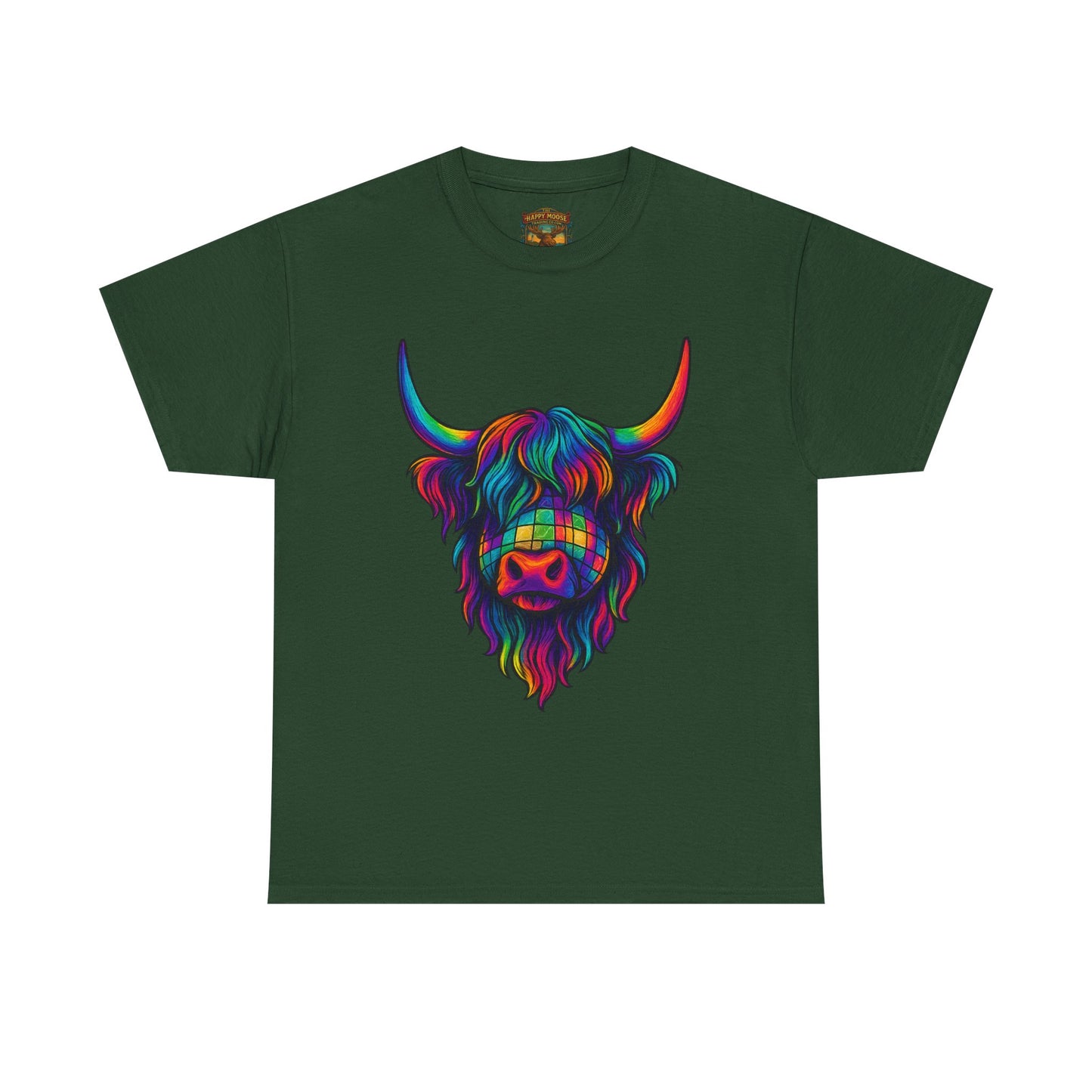 Highland Cow Graphic Tee — Colorful Psychedelic Scottish Highland Cattle T-Shirt