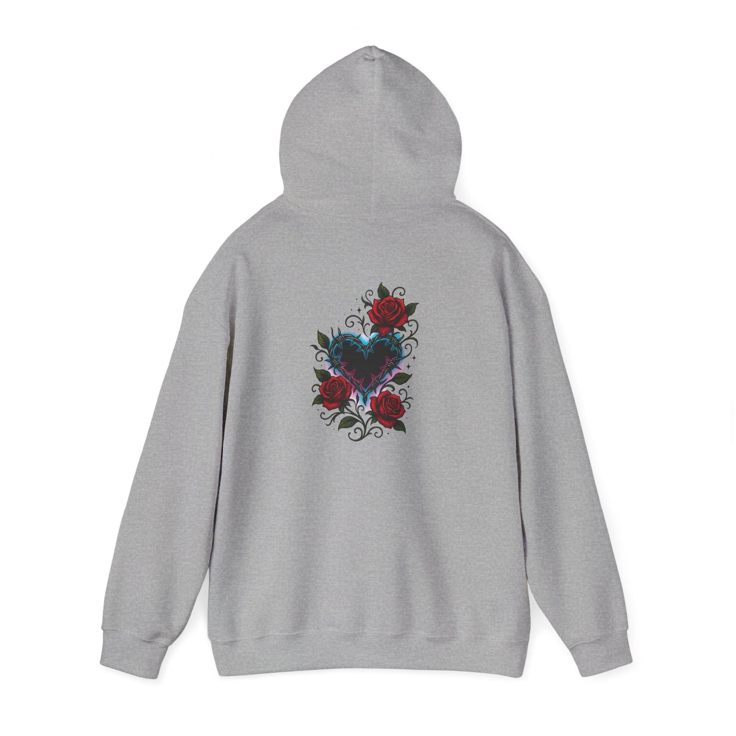 Rose Heart Tattoo Hoodie — Gothic Floral Heart Back Print