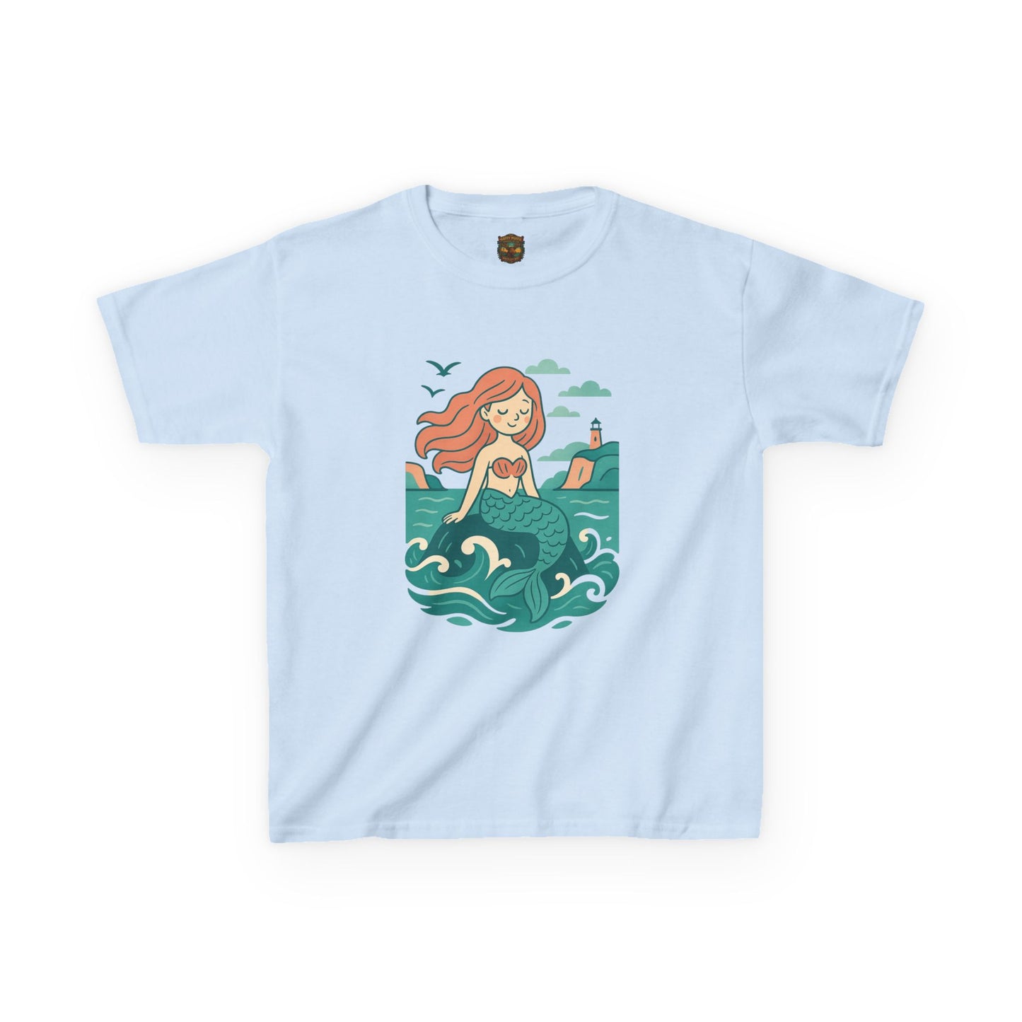 Kids Mermaid Graphic Tee — Cute Redhead Mermaid Ocean Illustration