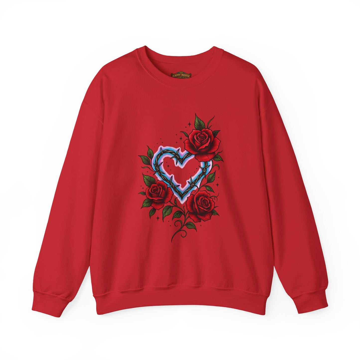 Heart & Roses Crewneck Sweatshirt — Gothic Floral Heart Design