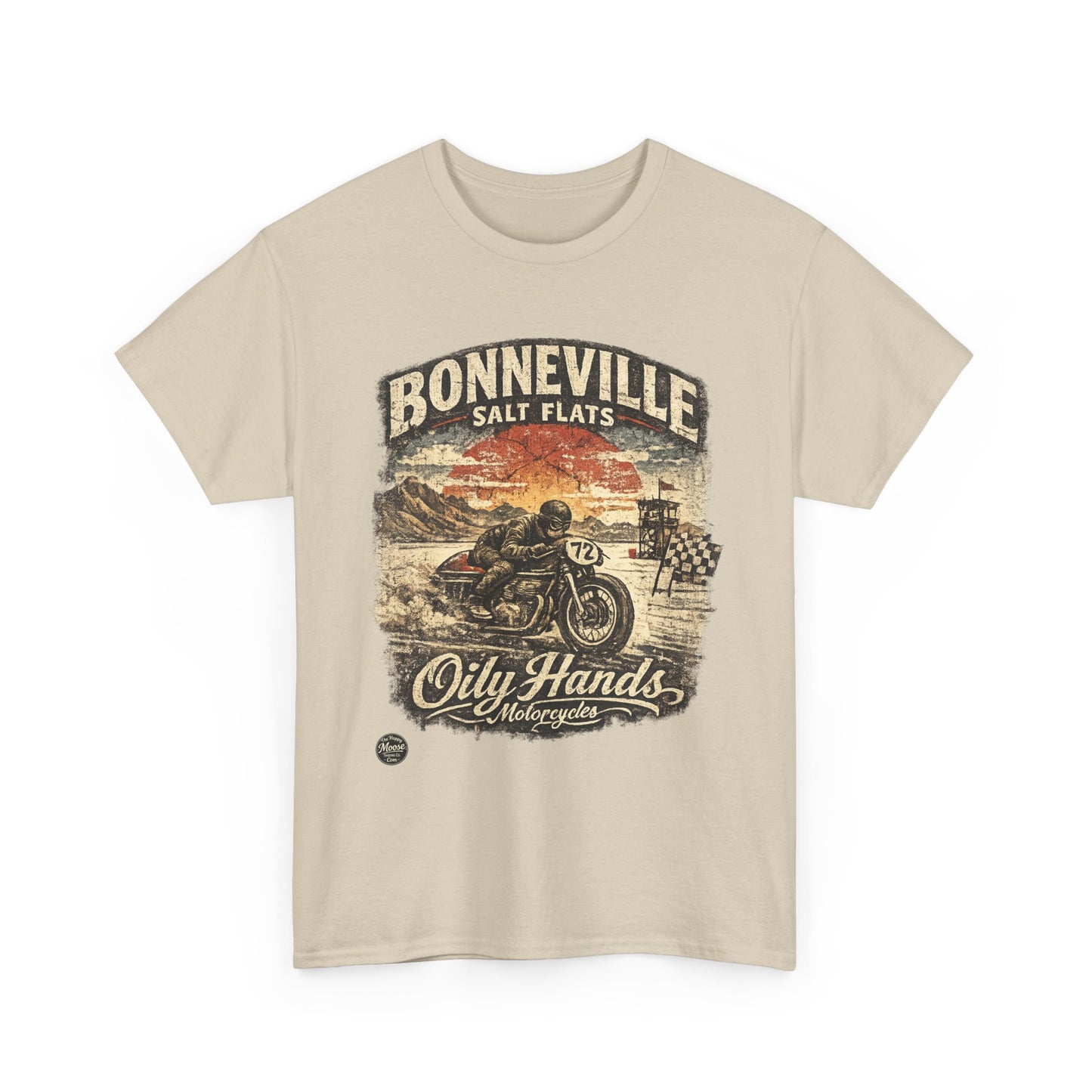 Oily Hands Bonneville Salt Flats Motorcycle Tee — Vintage Racing T-Shirt #006 E