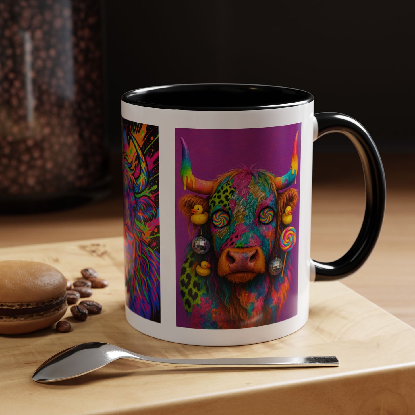 Psychedelic Highland Cow Accent Coffee Mug — Colorful Neon Farm Animal Art (11/15 oz)