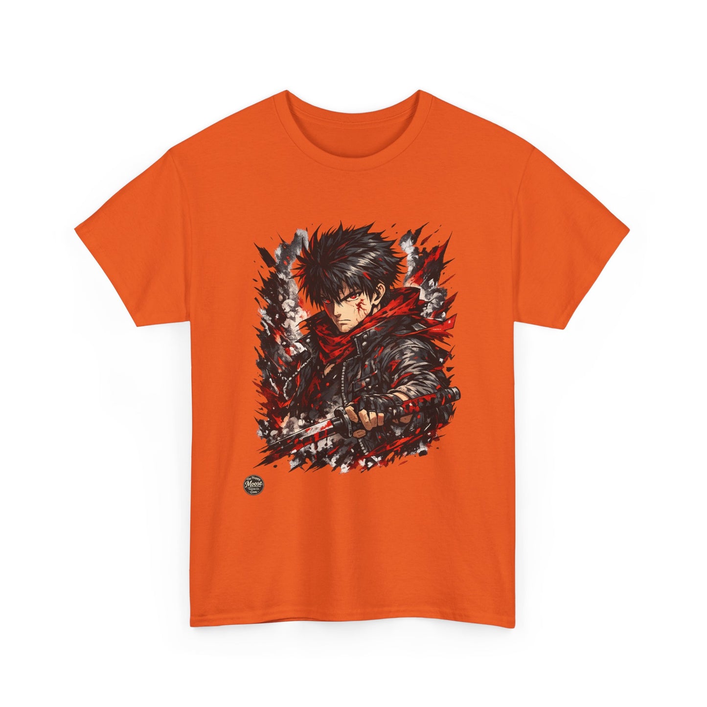 Anime Warrior Graphic Tee — Red Scarf Battle Art T-Shirt #E001