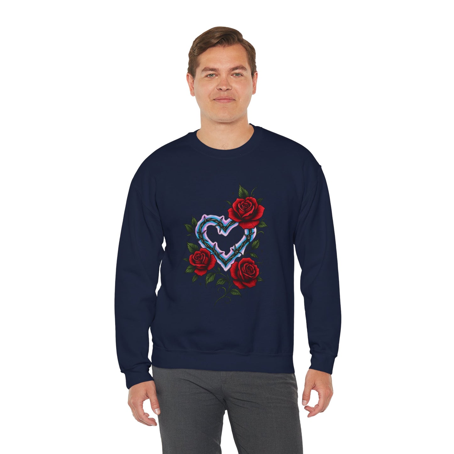 Heart & Roses Crewneck Sweatshirt — Gothic Floral Heart Design