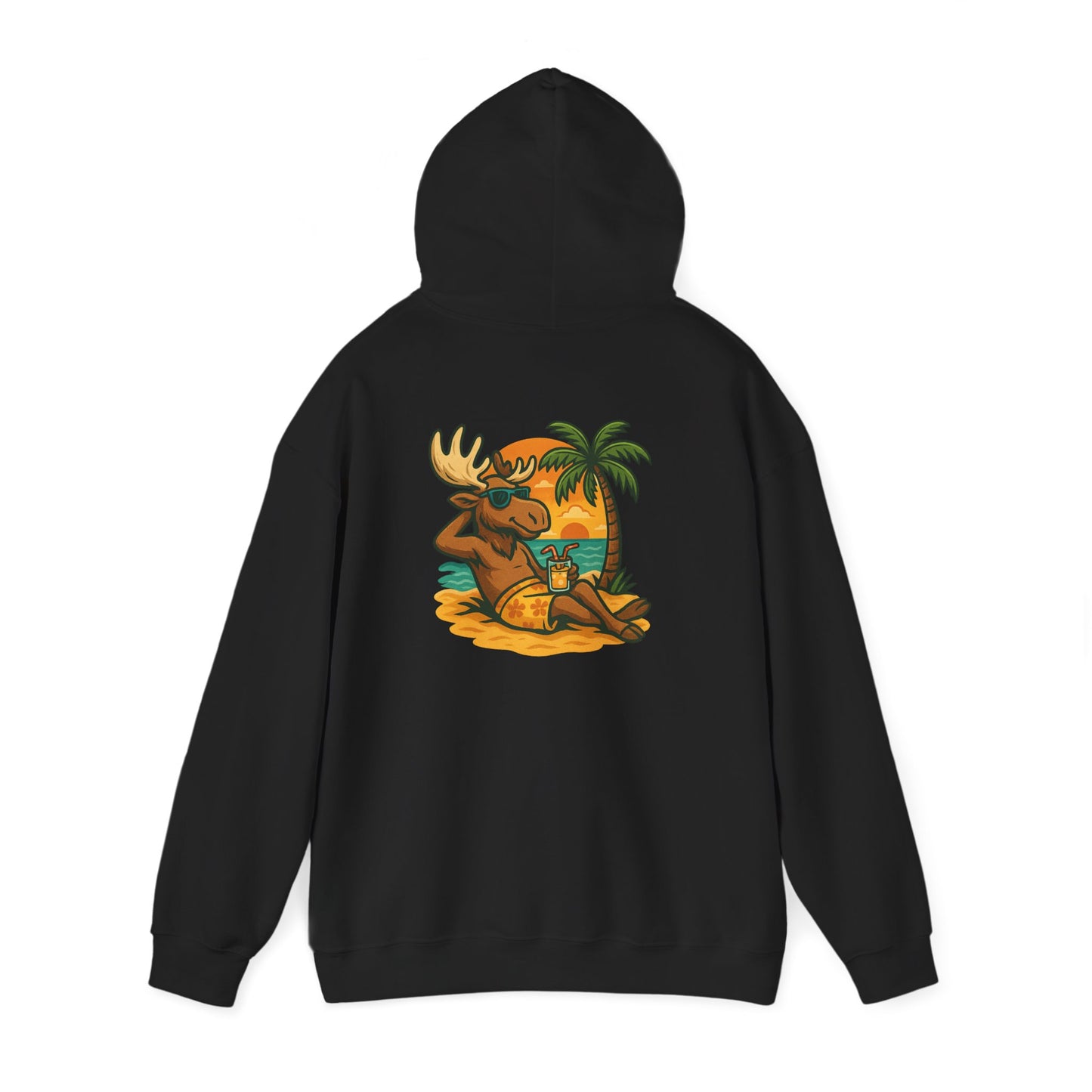 Hoodie — Relaxing Moose Beach Sunset Graphic Hooded Sweatshirt